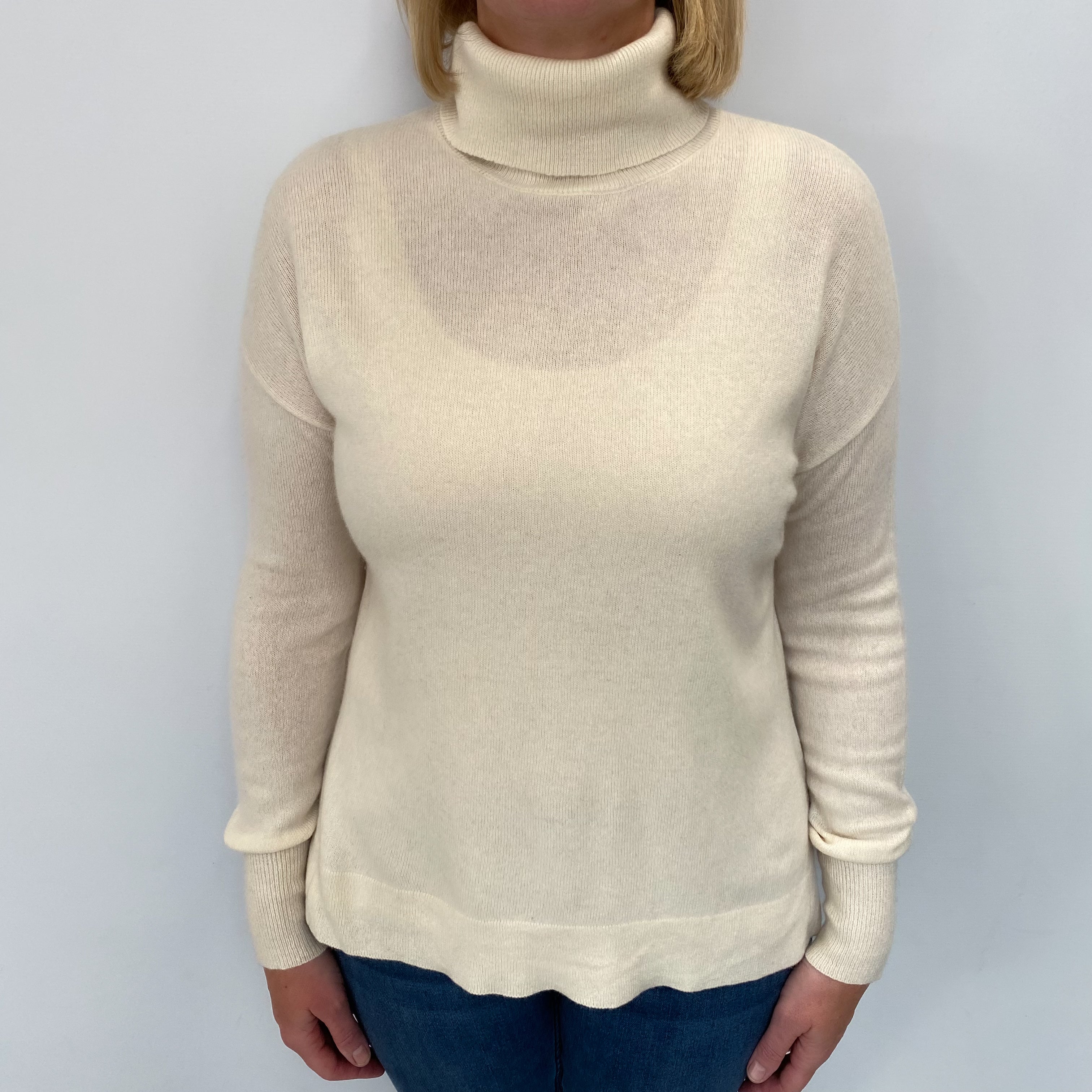 Vanilla Cream Cashmere Polo Neck Jumper Large