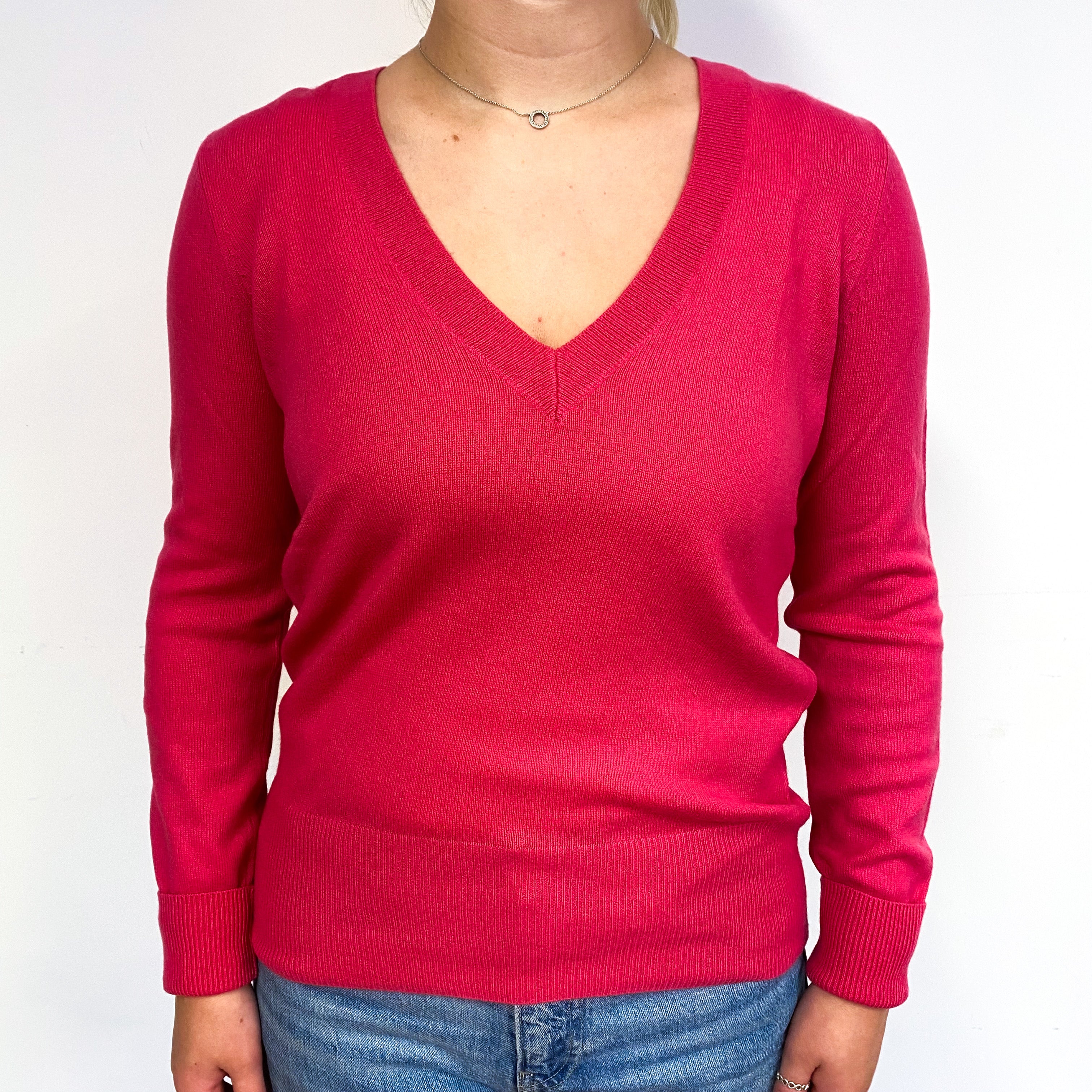 Cerise Pink V Neck Jumper Small