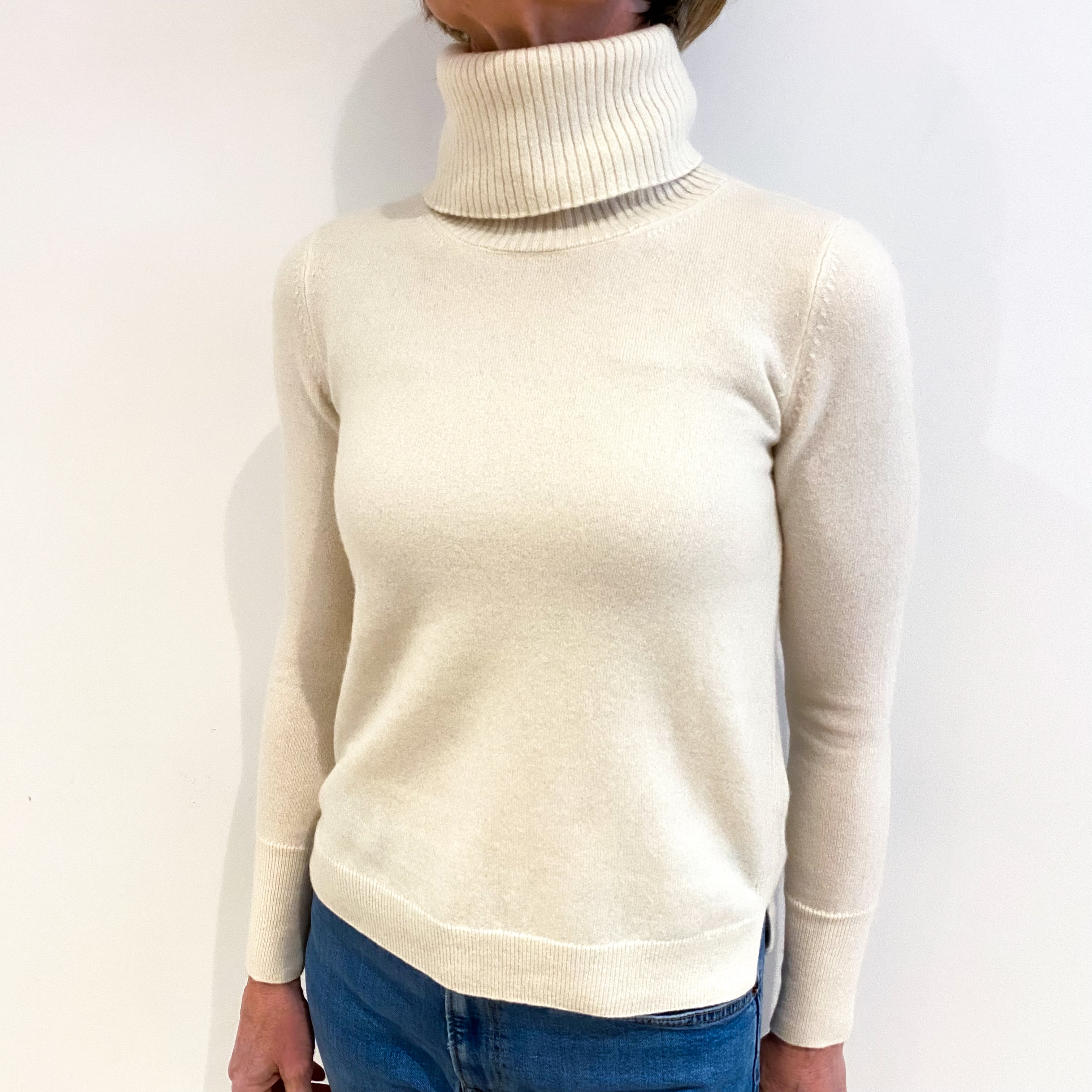 Vanilla Cream Cashmere Polo Neck Jumper Small