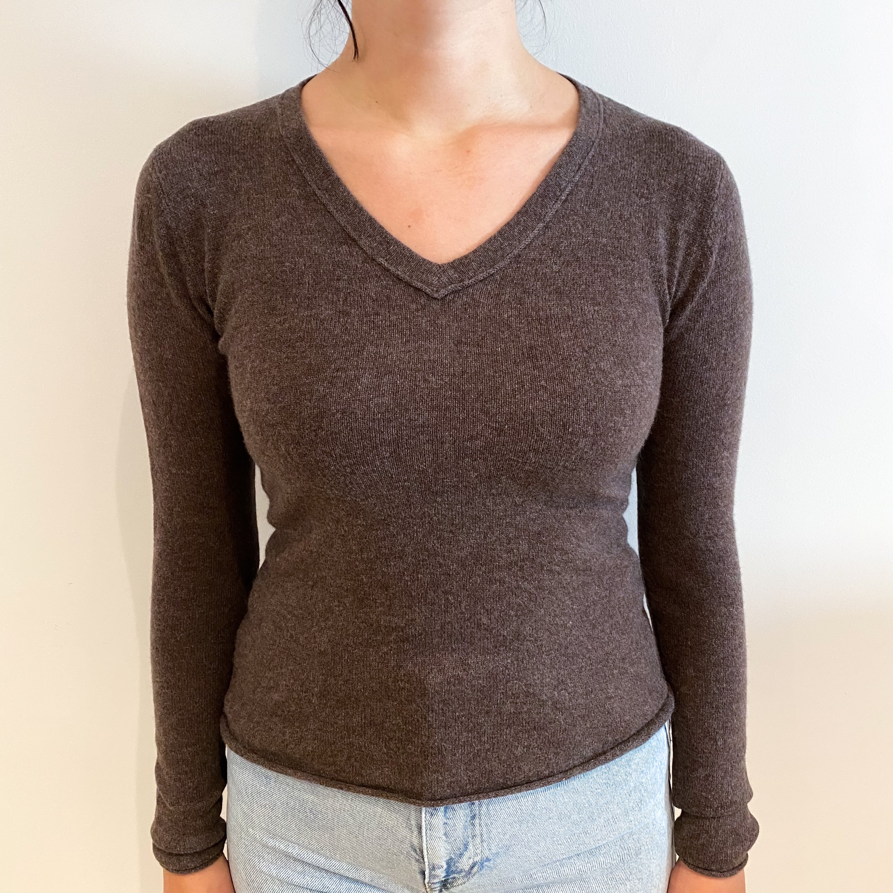 Mole Brown Cashmere V-Neck Jumper Small