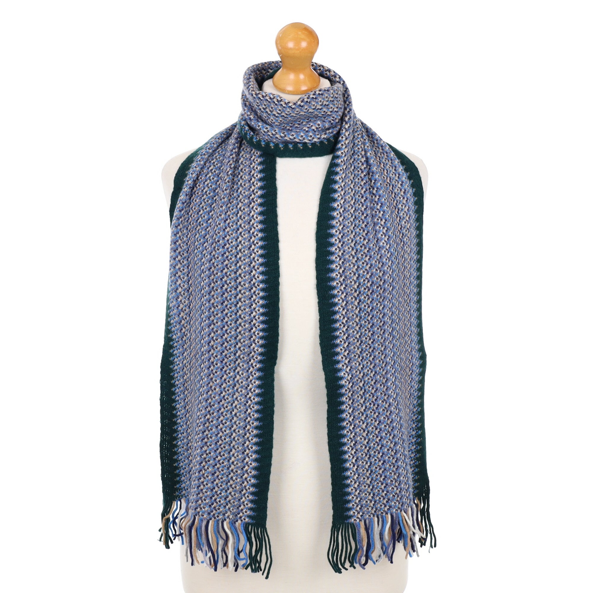 Brand New Scottish Blue Patterned Cashmere Scarf