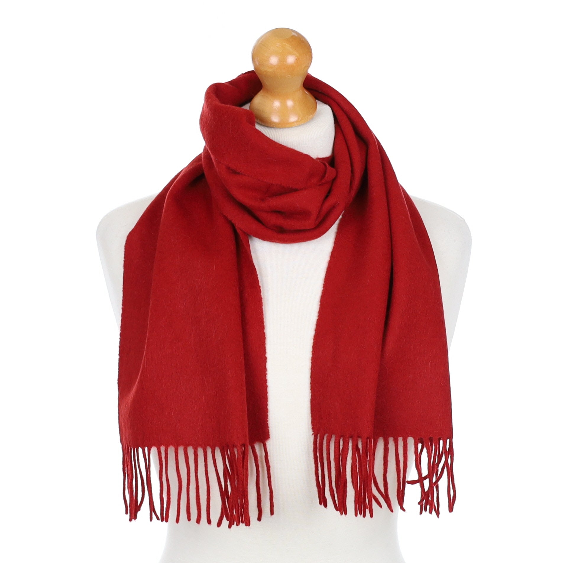 Crimson Red Fringed Cashmere Woven Scarf