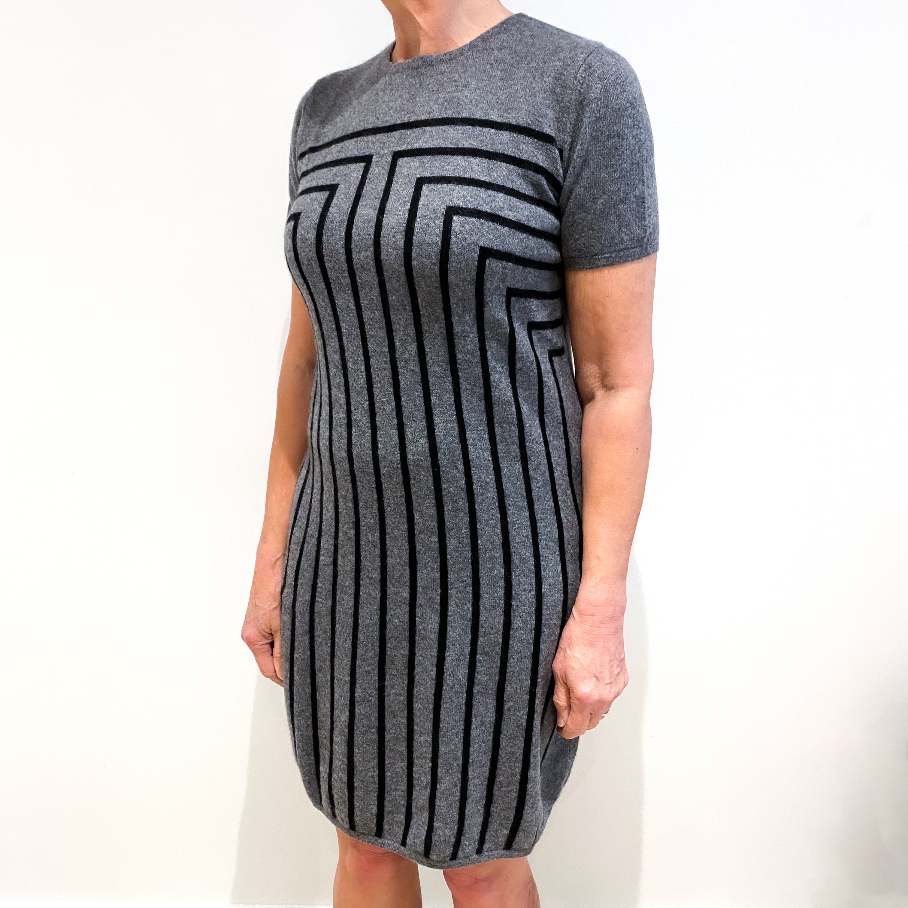 Slate Grey Black Stripe Cashmere Dress Medium