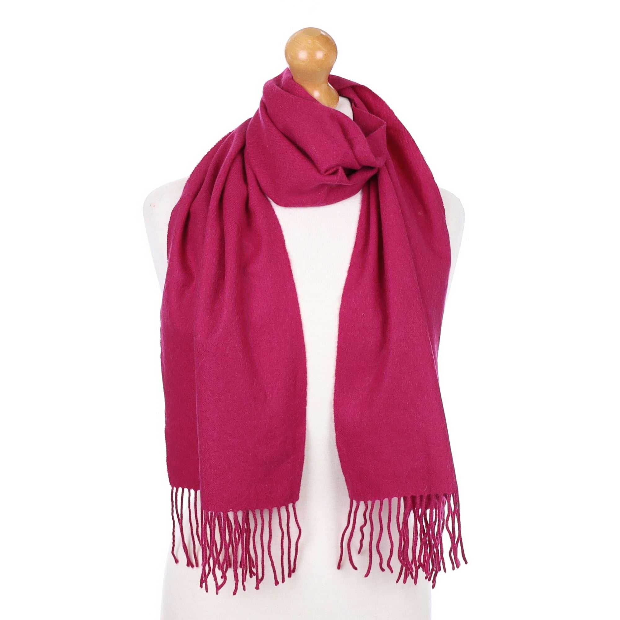 Deep Fuchsia Fringed Cashmere Woven Scarf