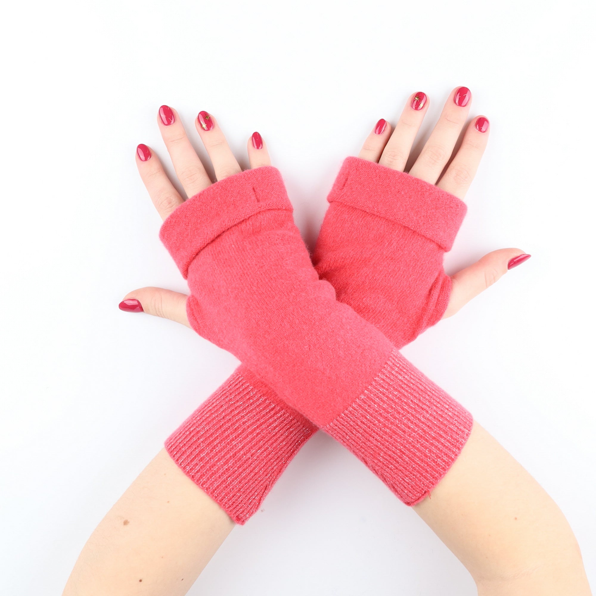 Strawberry Pink Sparkle Fingerless Gloves