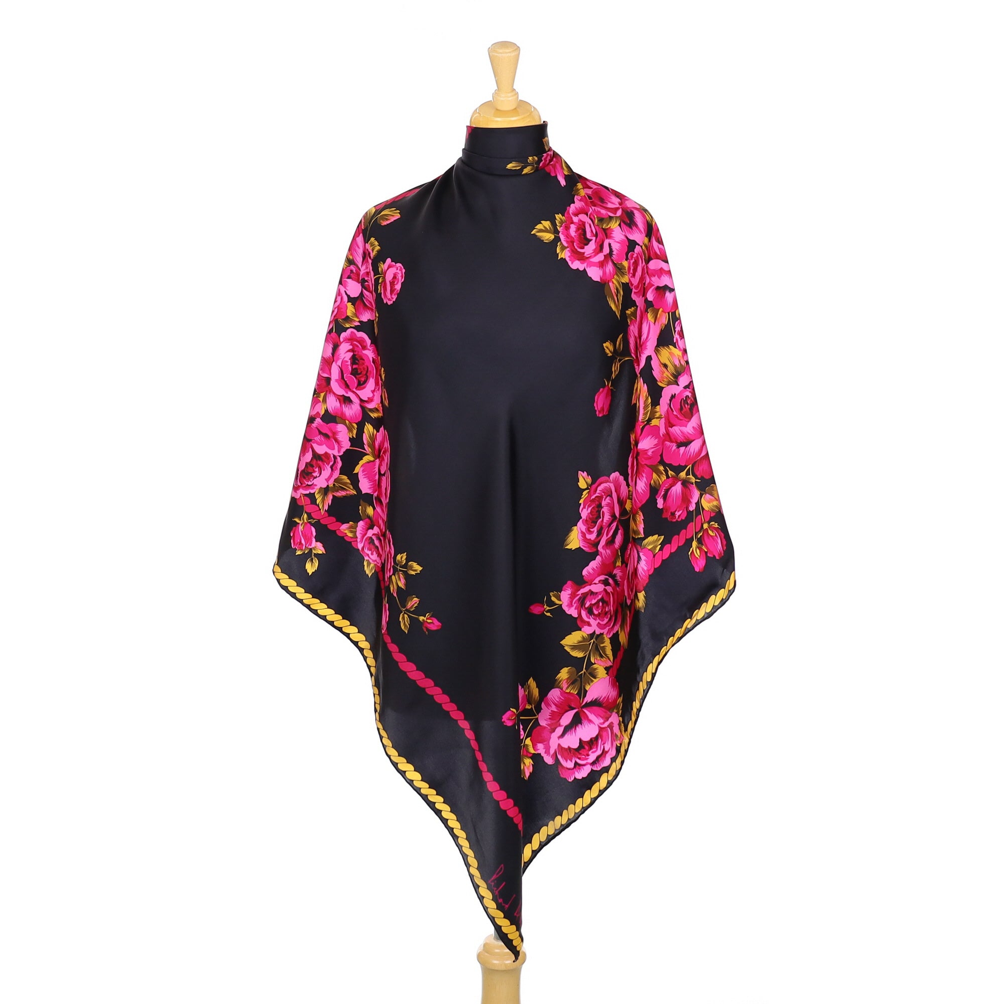 Modern Richard Allan Black Floral Silk Scarf