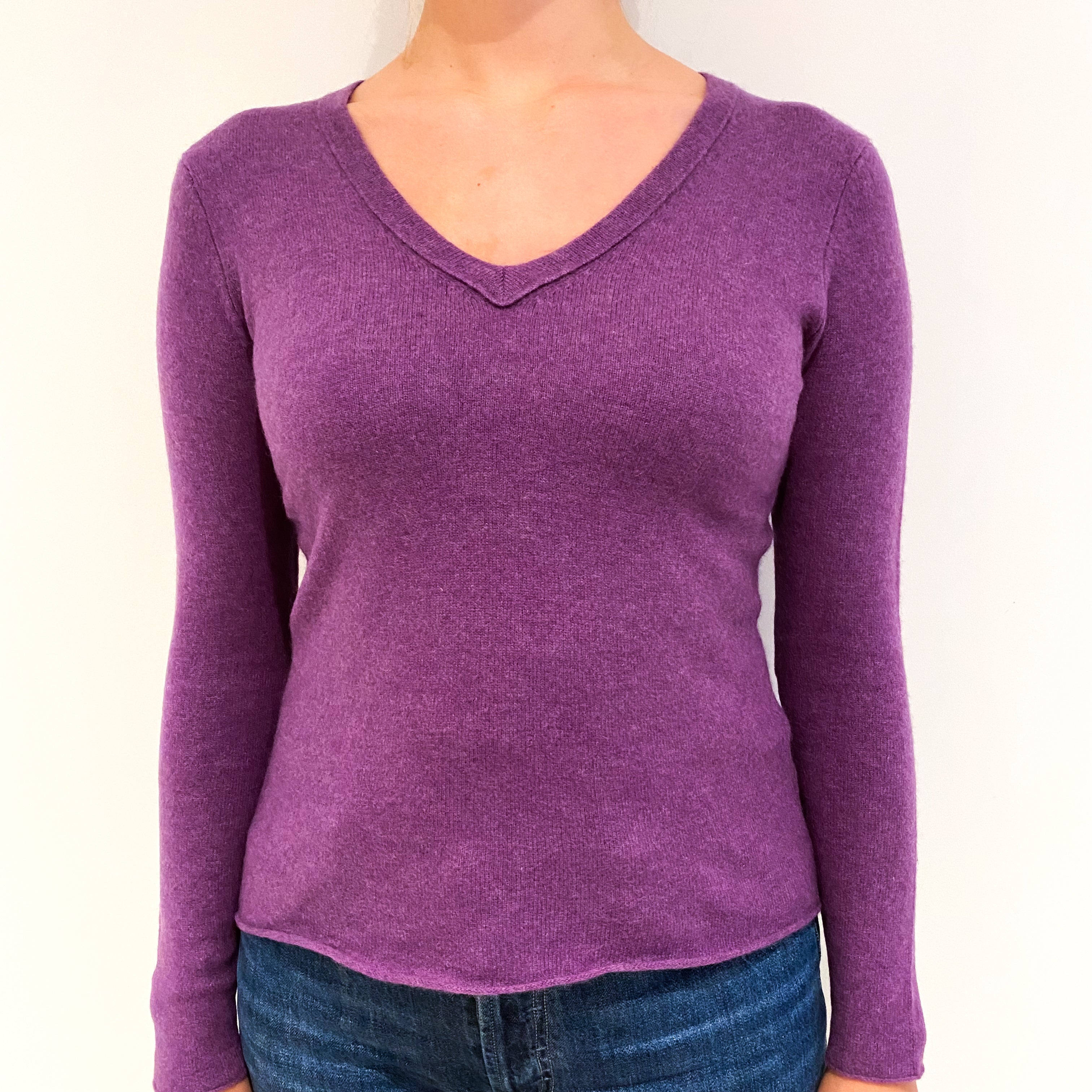 Plum Purple Cashmere V-Neck Jumper Small