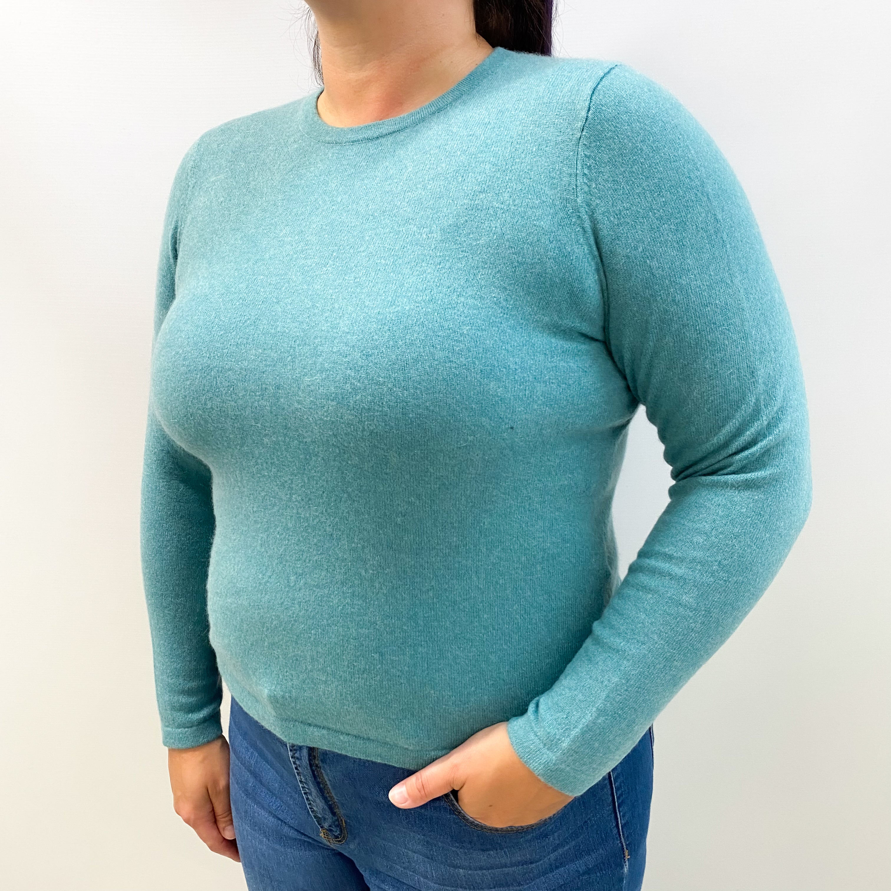 Aqua Blue Cashmere Crew Neck Jumper Large