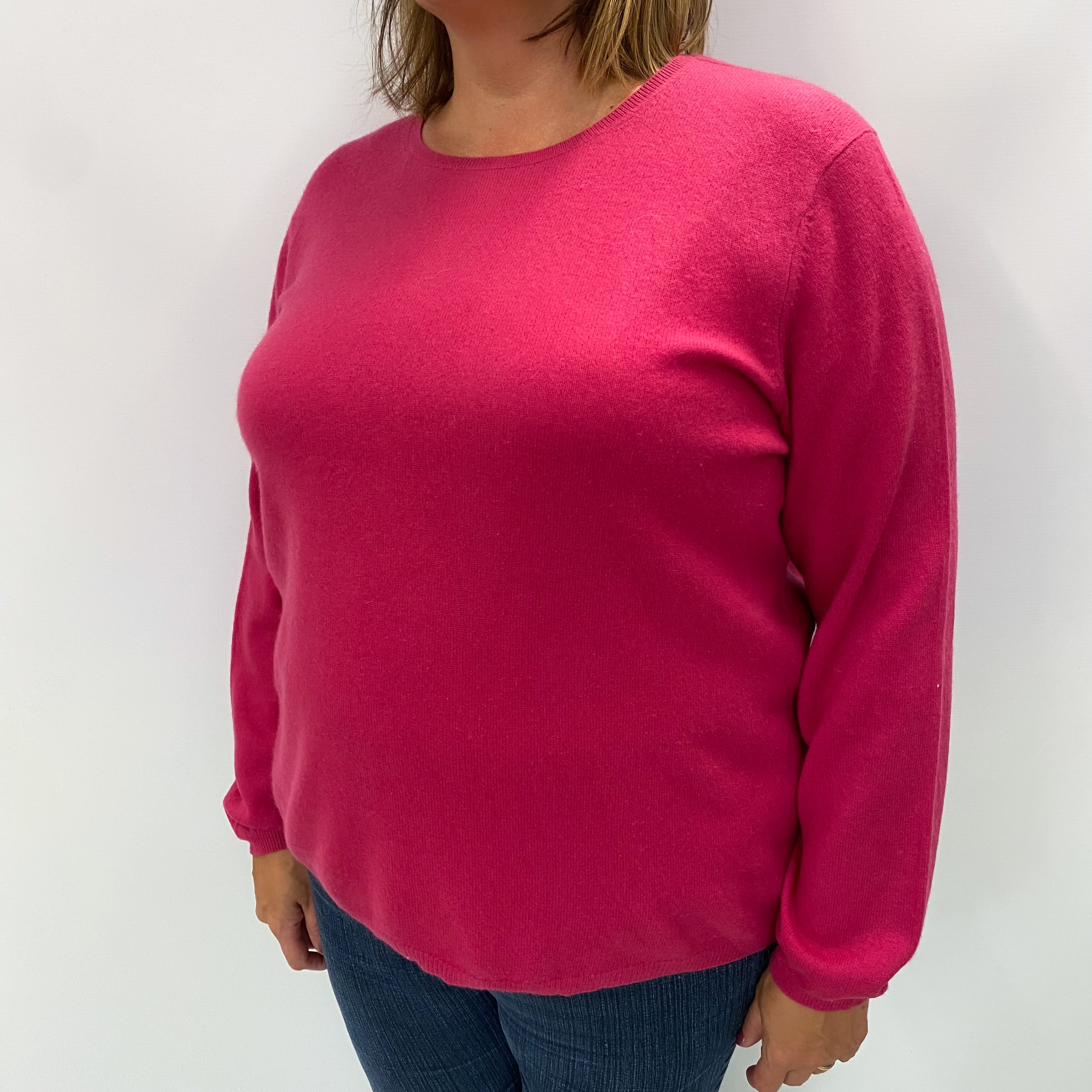 Fuchsia Pink Cashmere Crew Neck Jumper Extra Extra Large