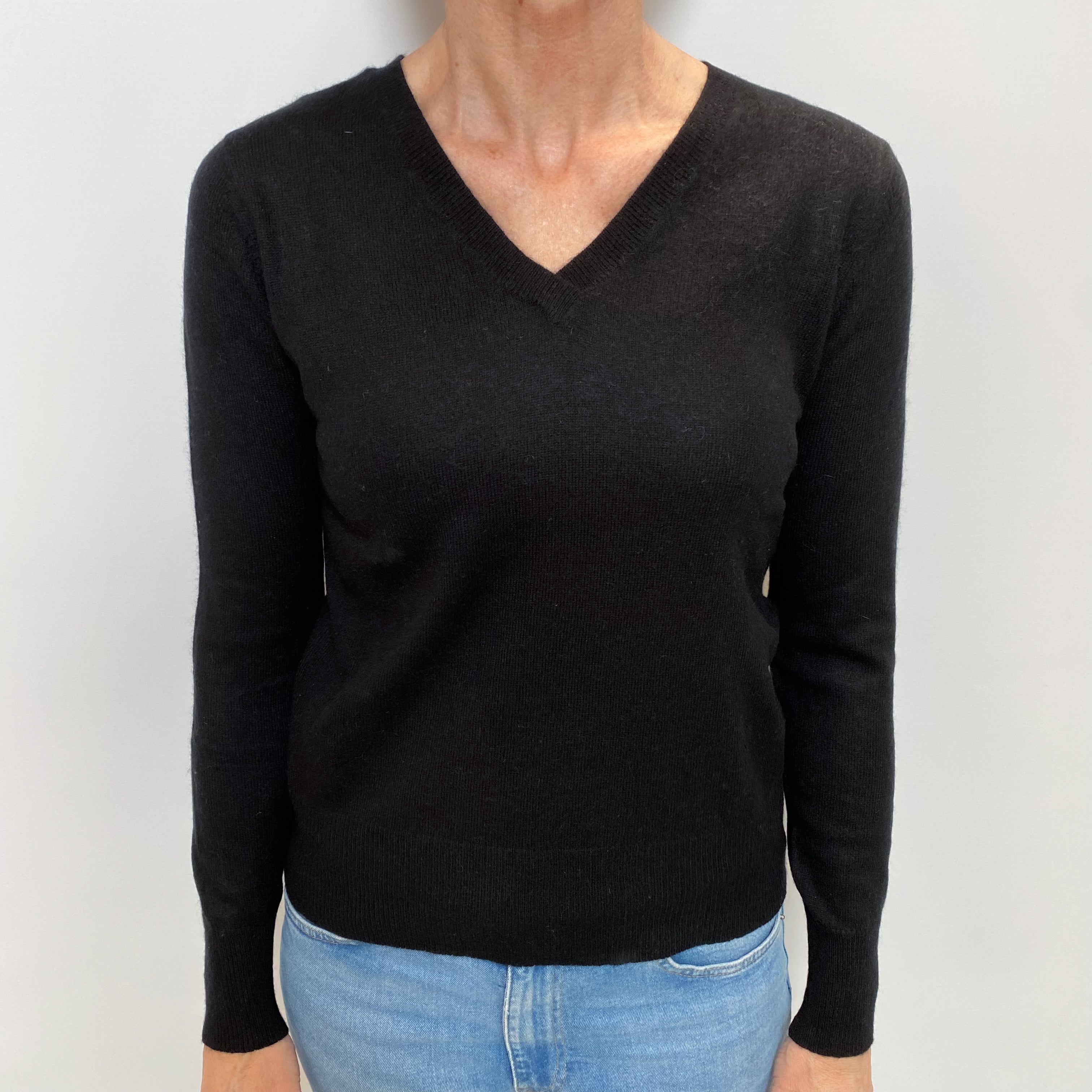 Black Cashmere V Neck Jumper Small