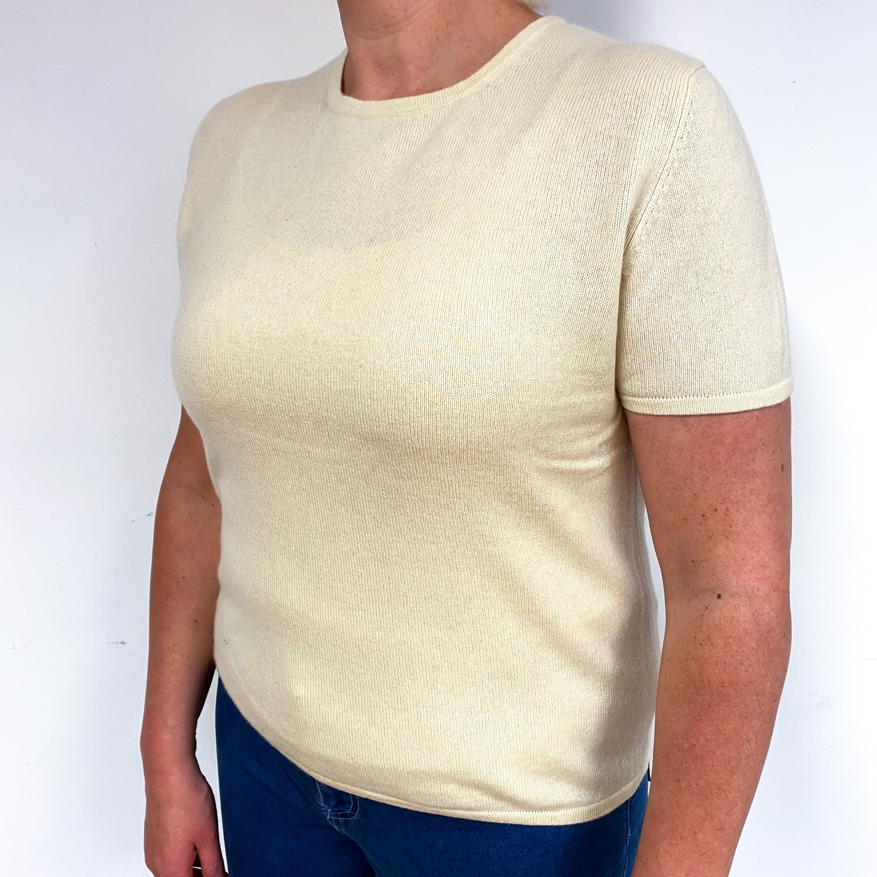 Clotted Cream Short Sleeve Cashmere Crew Neck Jumper Large