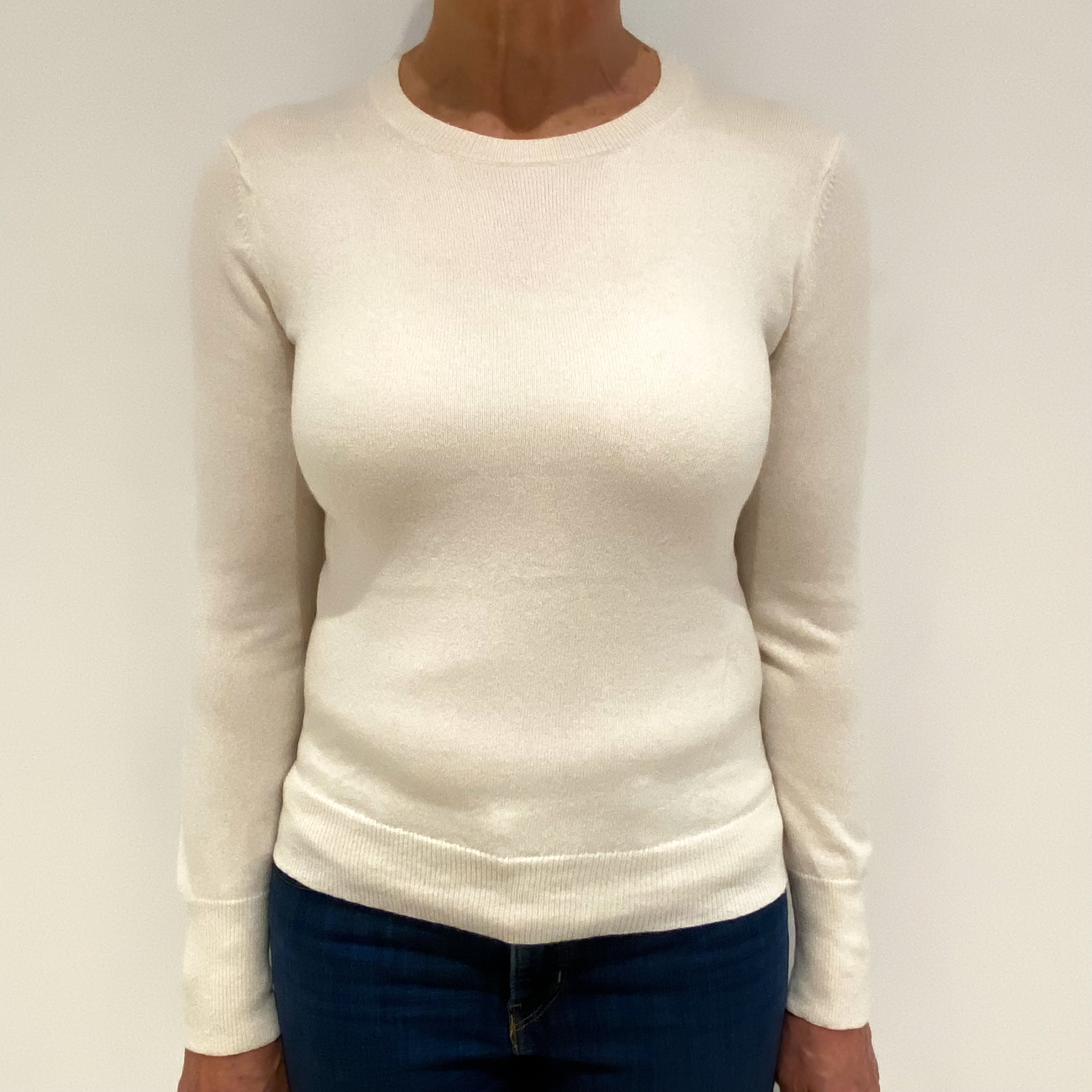 Vanilla Cream Neat Fit Cashmere Crew Neck Jumper Medium