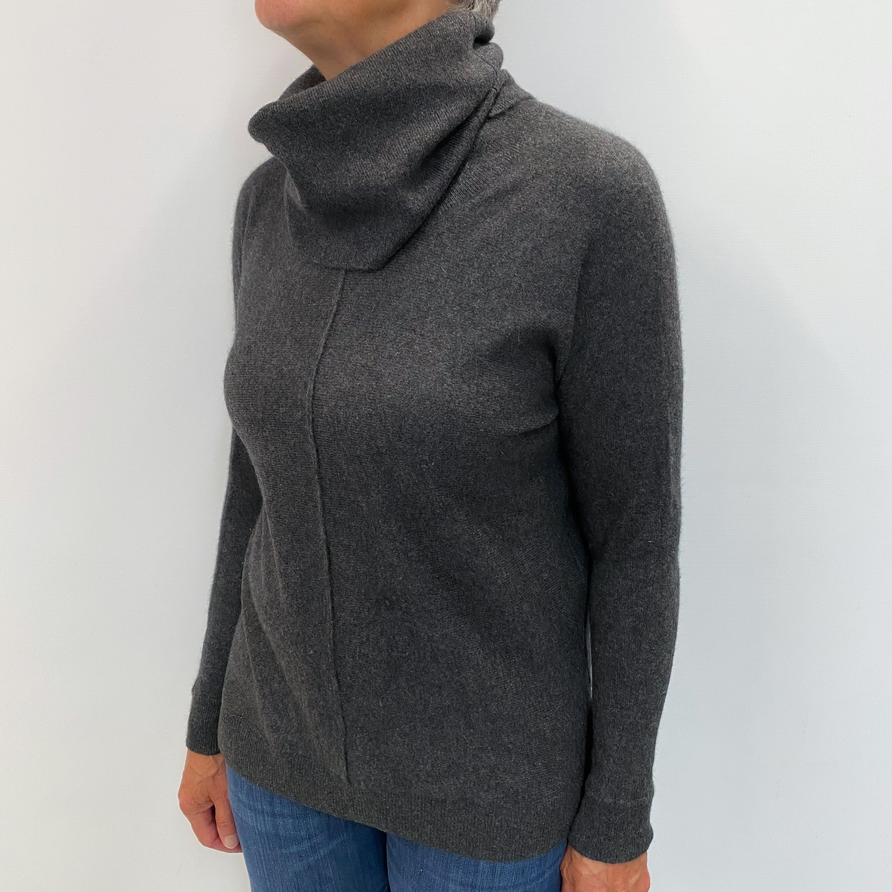 Charcoal Grey Cashmere Cowl Neck Jumper Medium