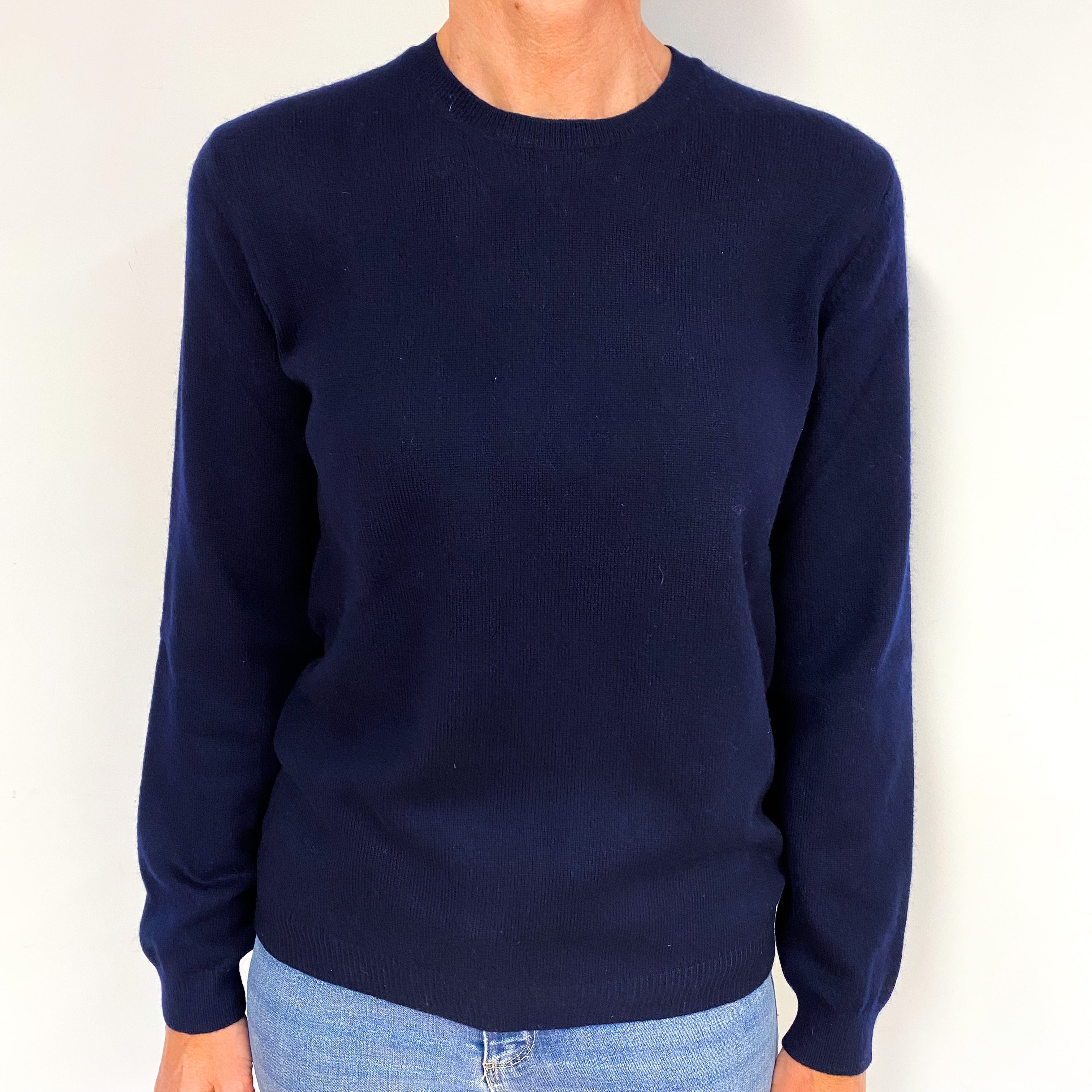 Dark Navy Blue Cashmere Crew Neck Jumper Medium