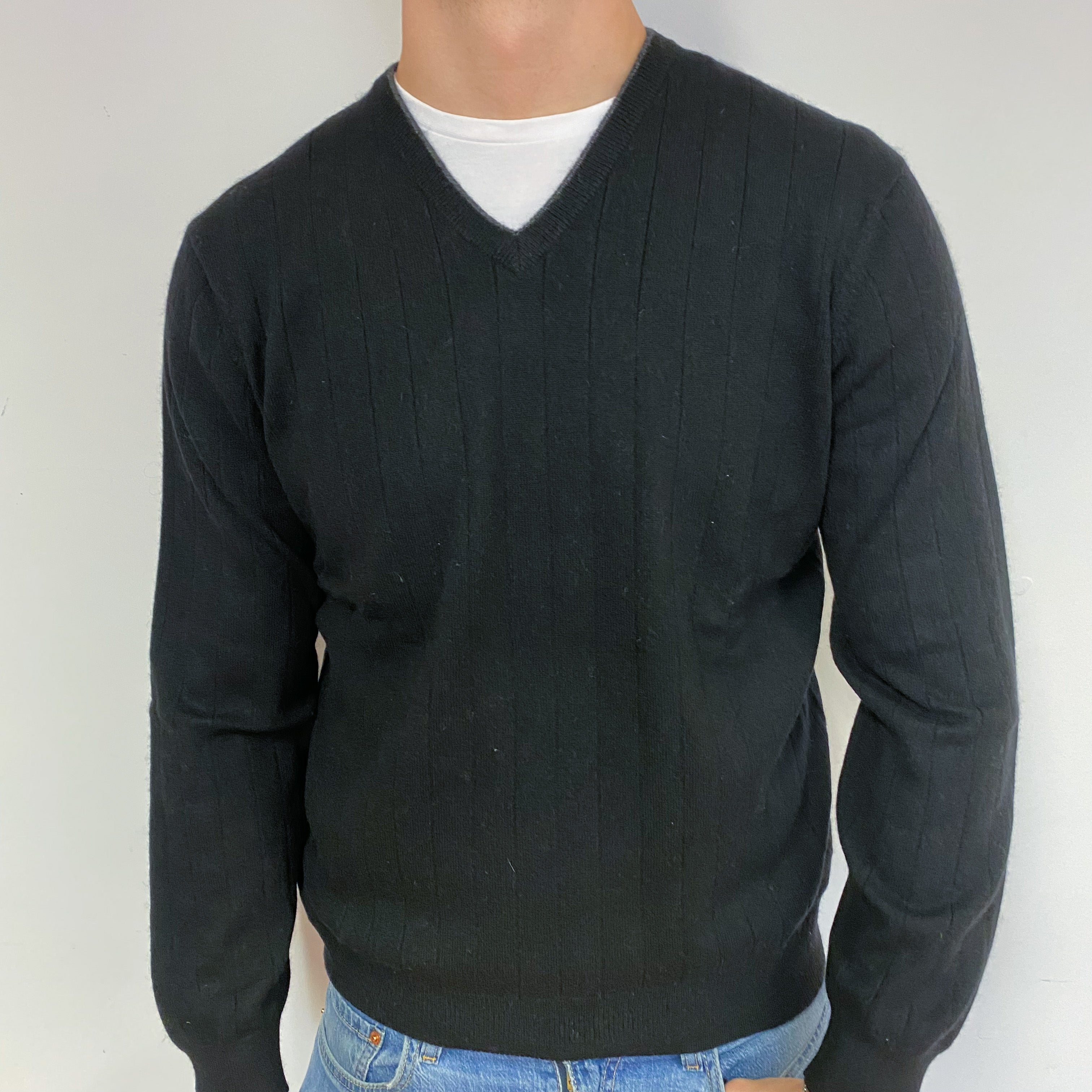 Men's Black Cashmere Crew Neck Jumper XL