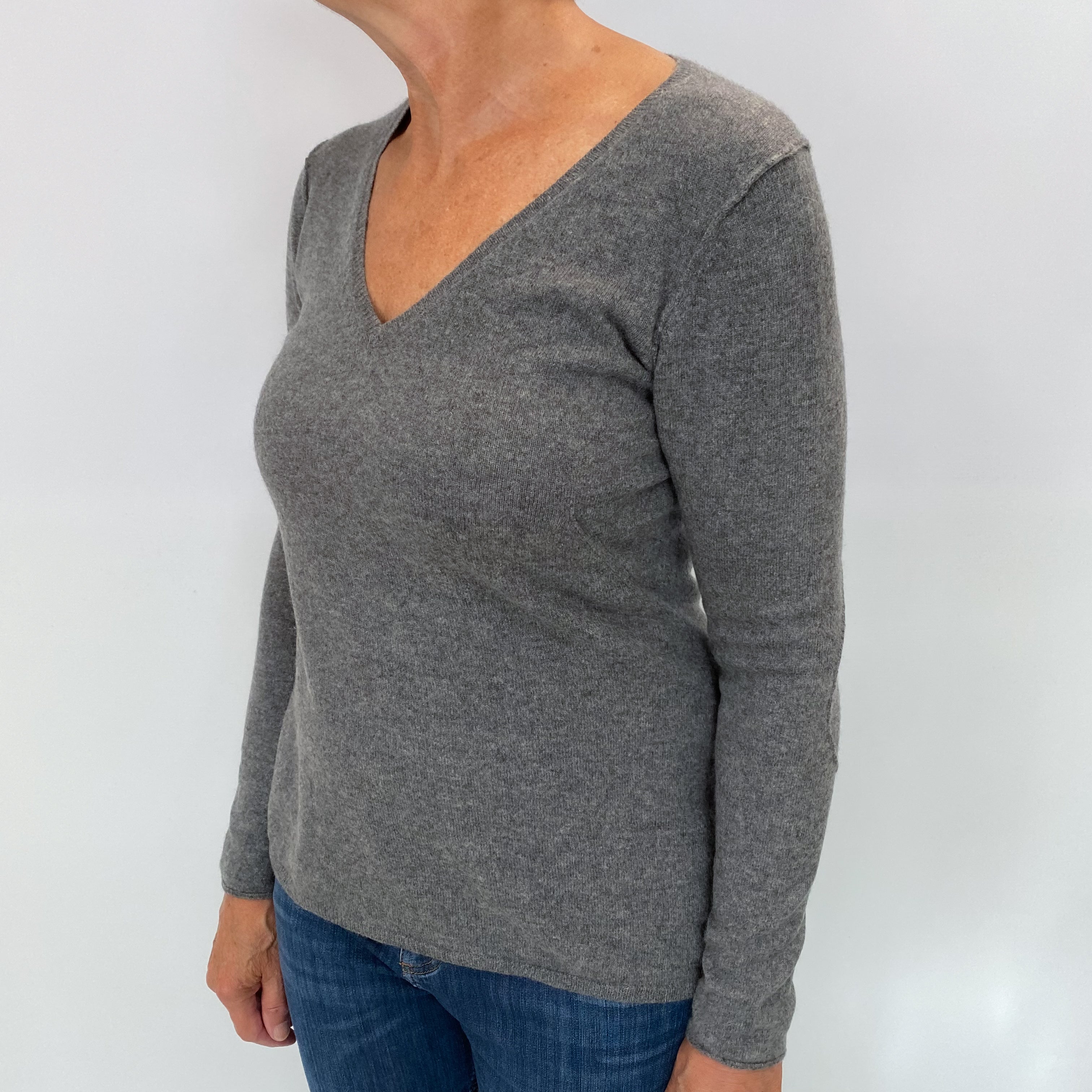 Slate Grey Cashmere V Neck Jumper Medium