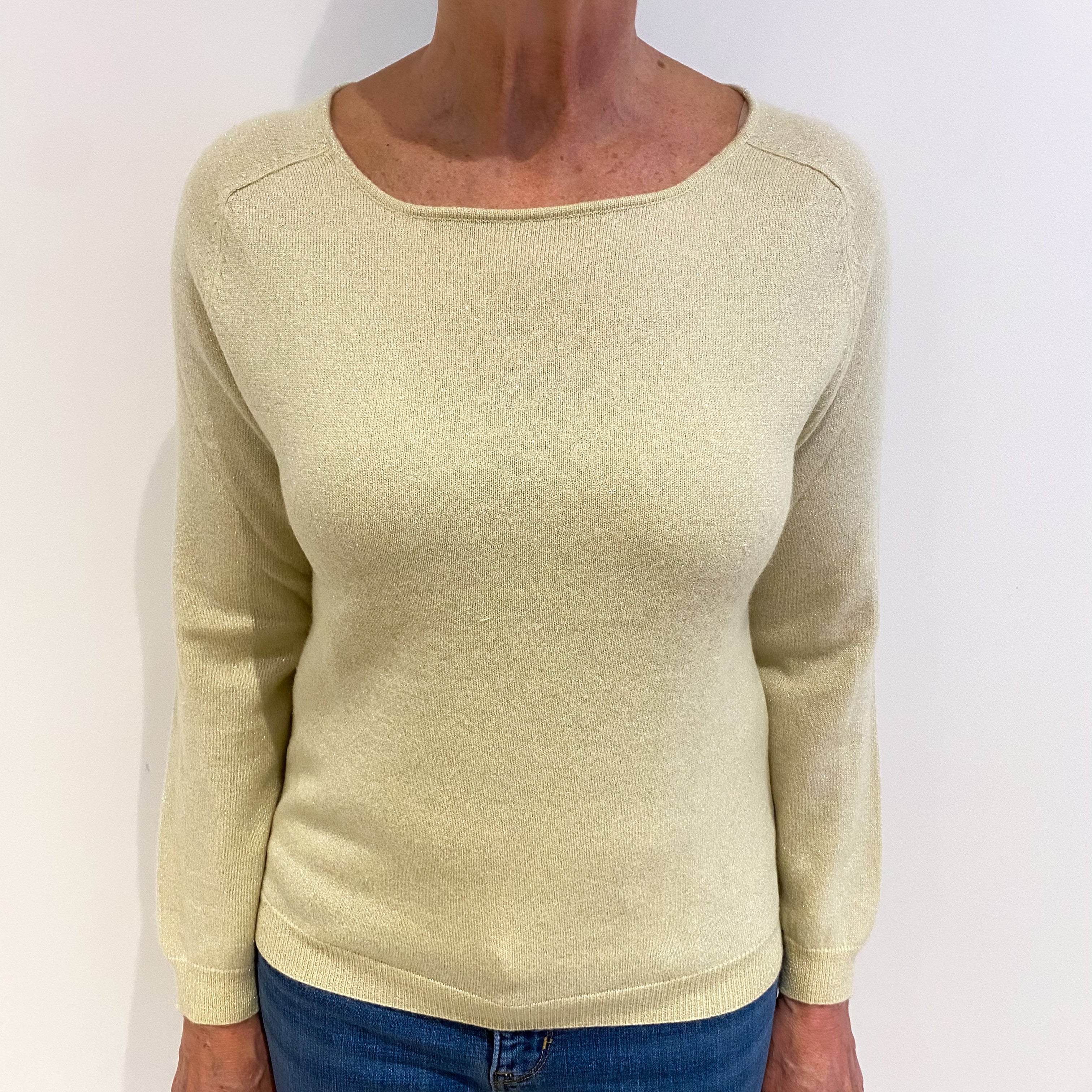 Primrose Yellow With Silver Sparkles Cashmere Crew Neck Jumper Medium