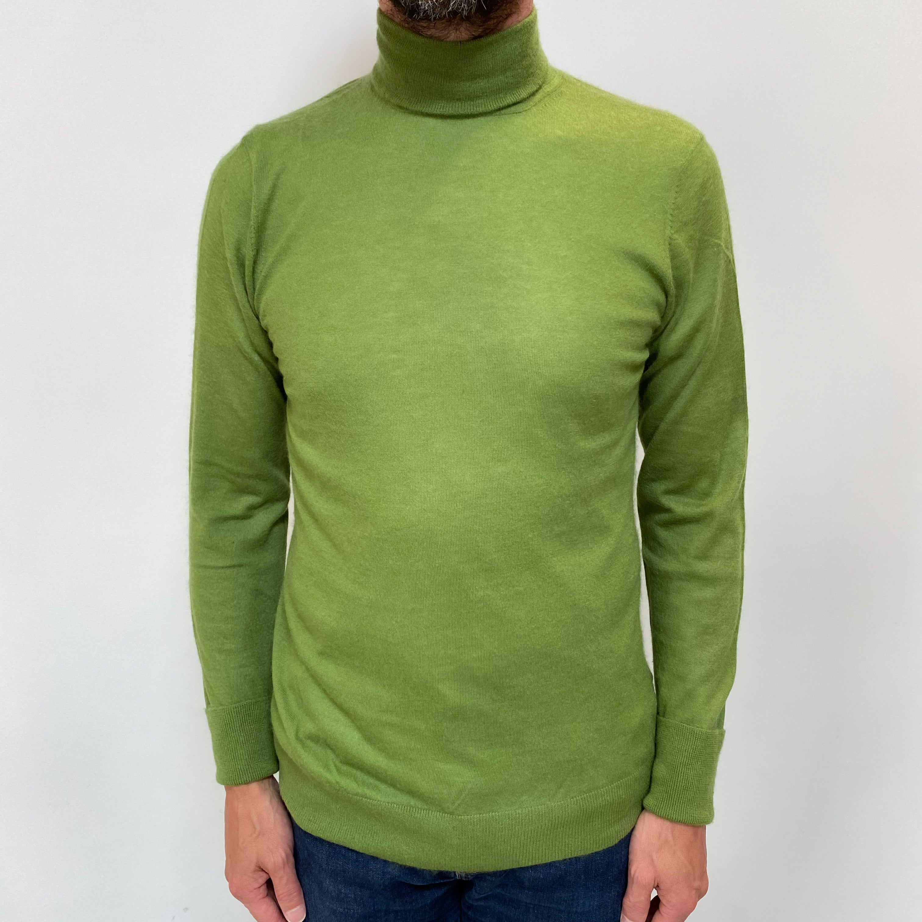 Men's Pear Green Cashmere Polo Neck Jumper Small