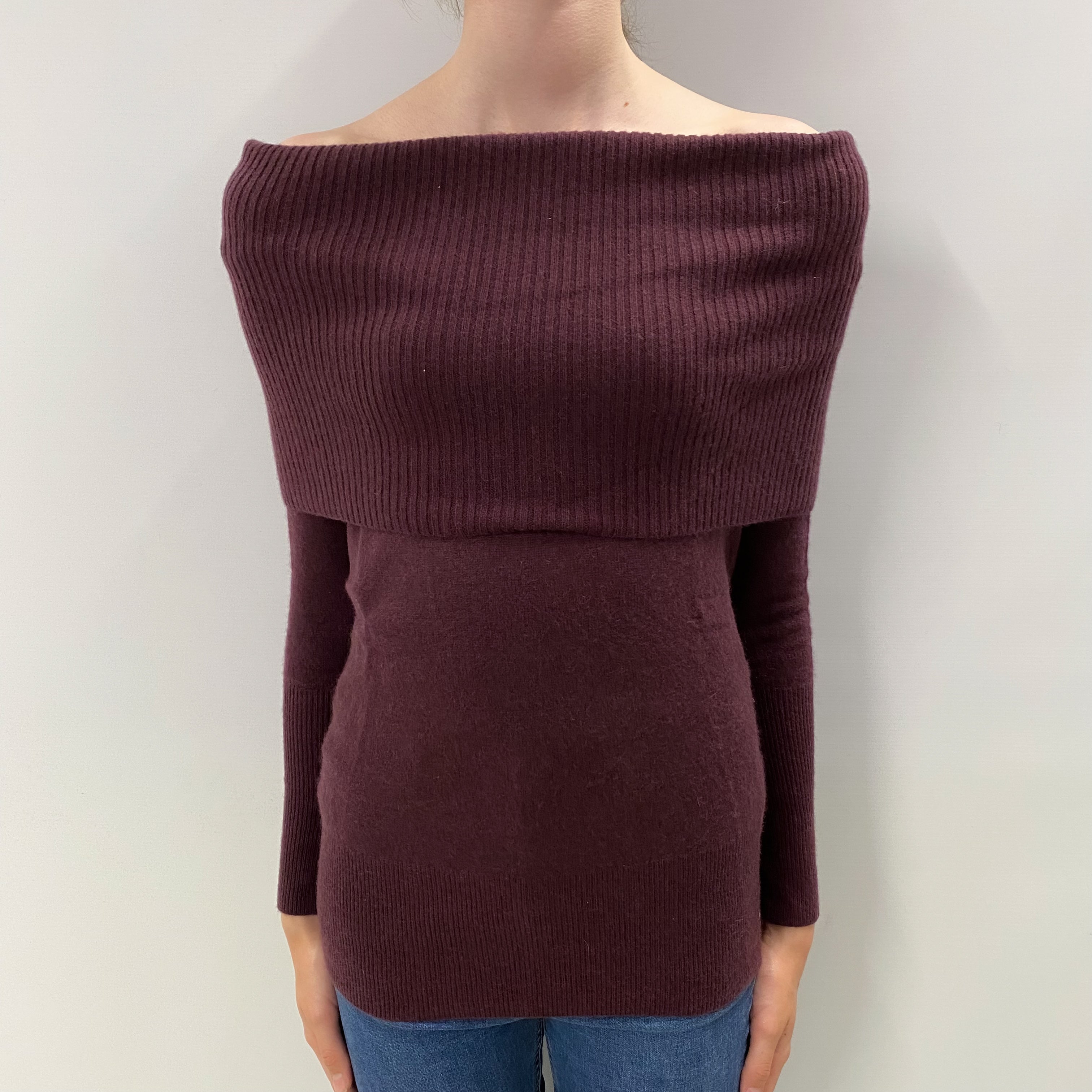 Wine Purple Cashmere Cowl Neck Jumper Extra Small