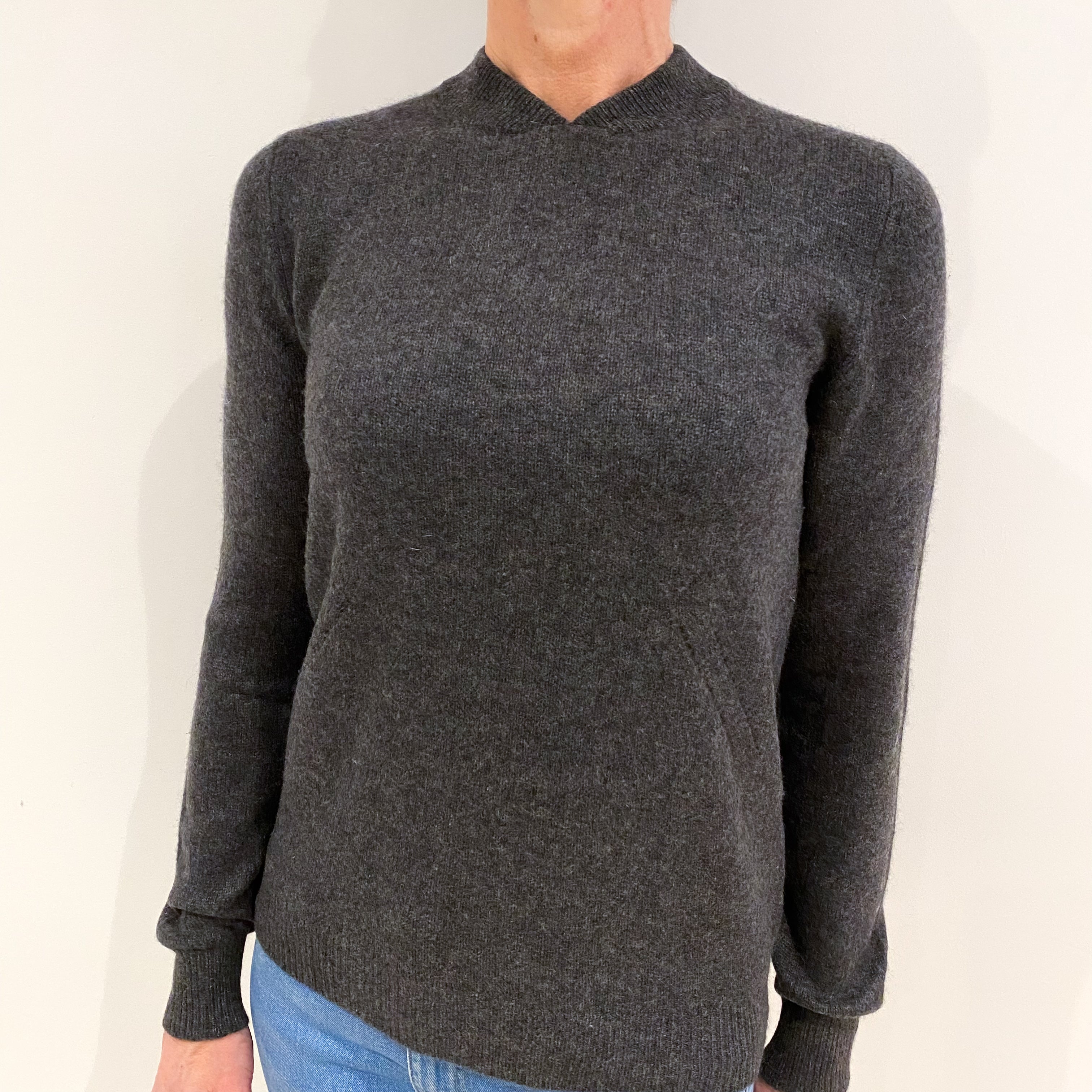 Charcoal Grey Cashmere V Neck Jumper Small