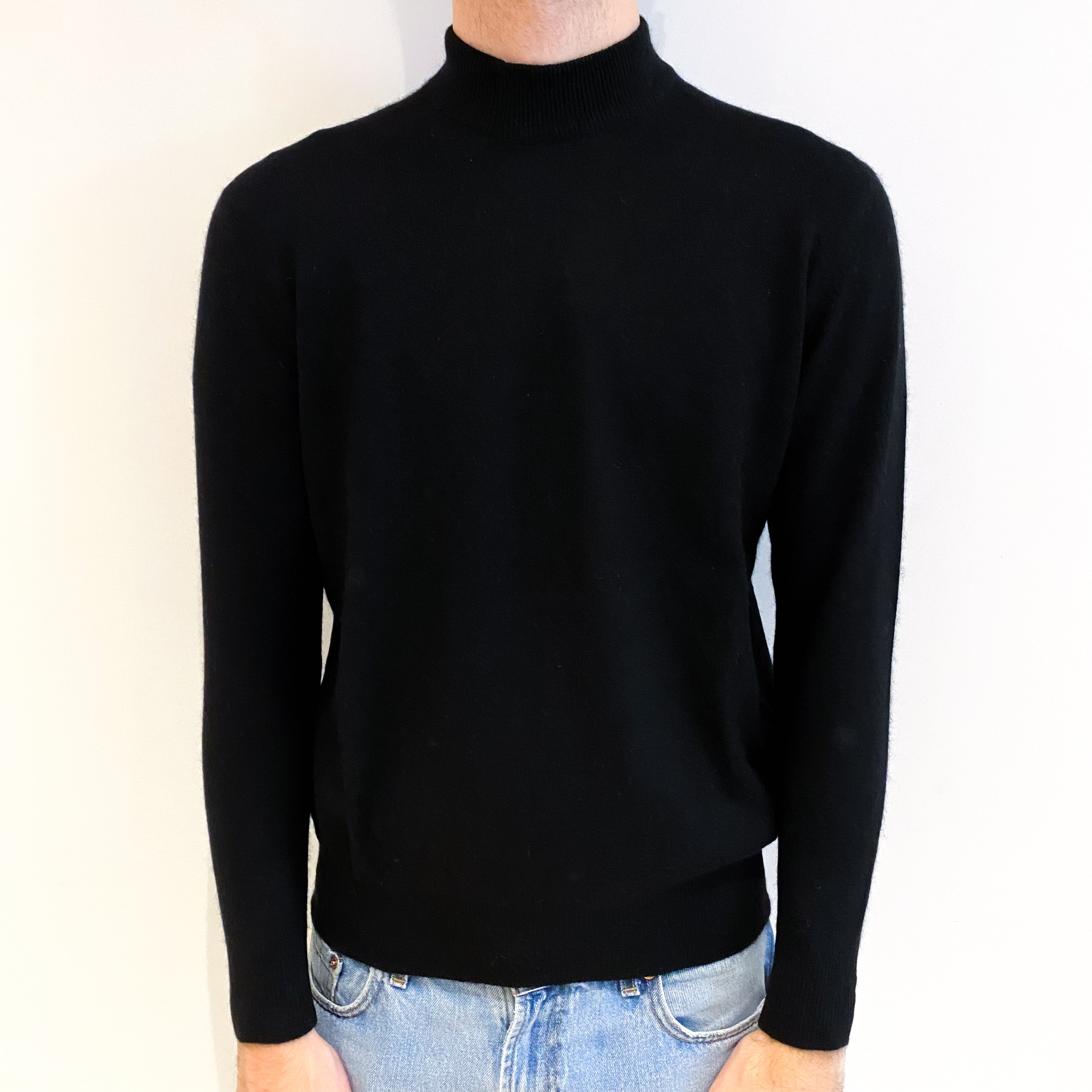 Men's Black Cashmere Turtle Neck Jumper Medium