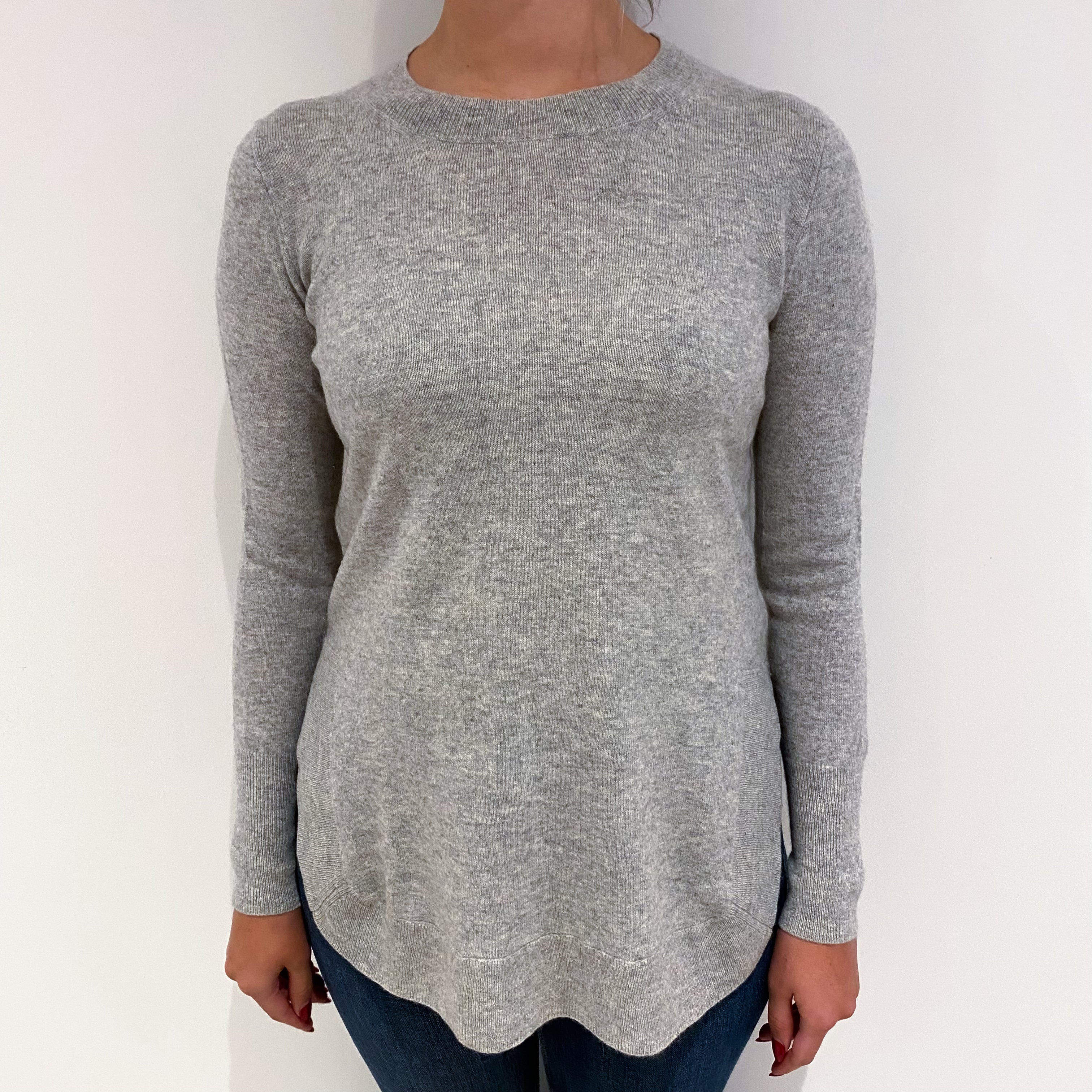 Smoke Grey Cashmere Scoop Hem Crew Neck Jumper Small