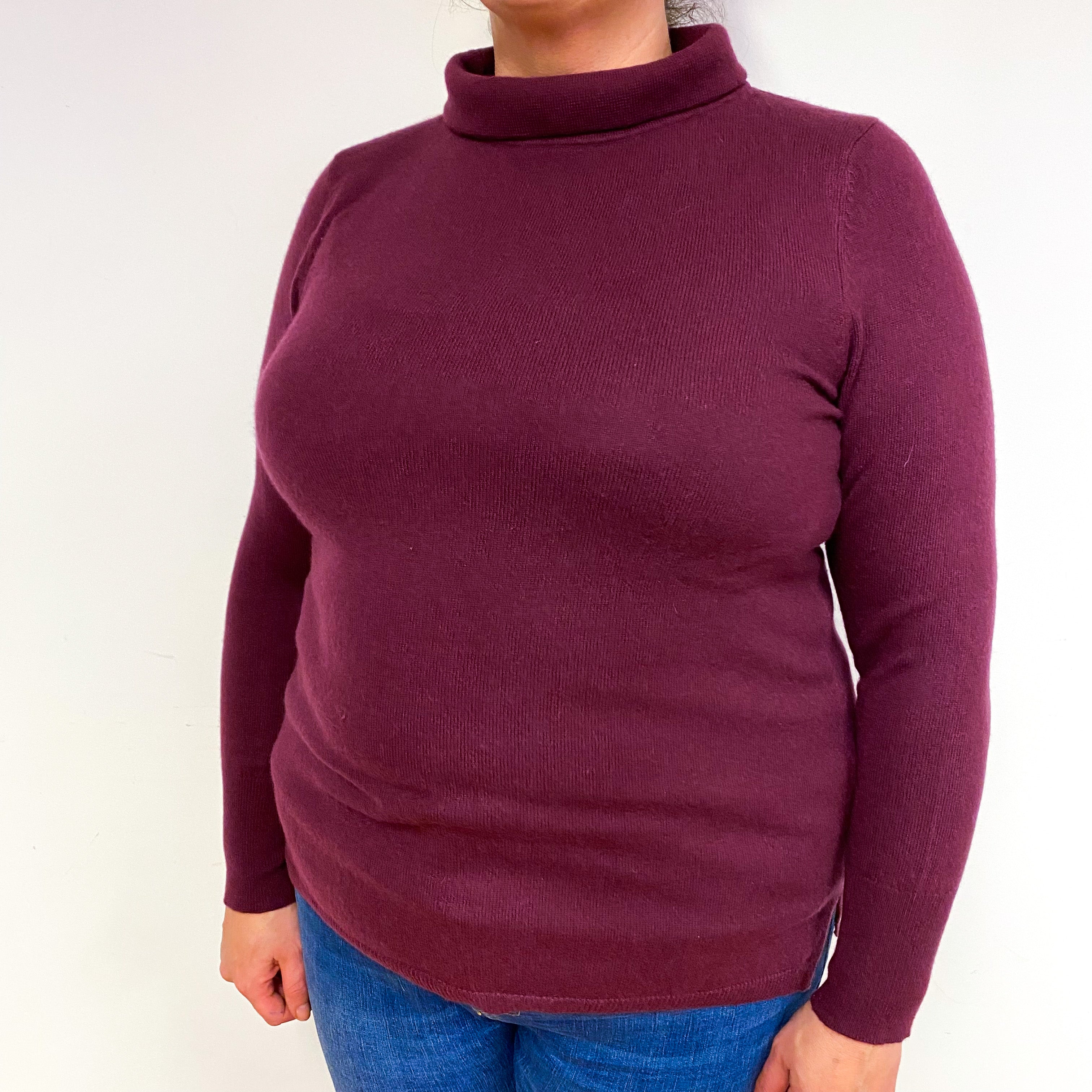 Mulberry Purple Cashmere Funnel Neck Jumper Extra Large