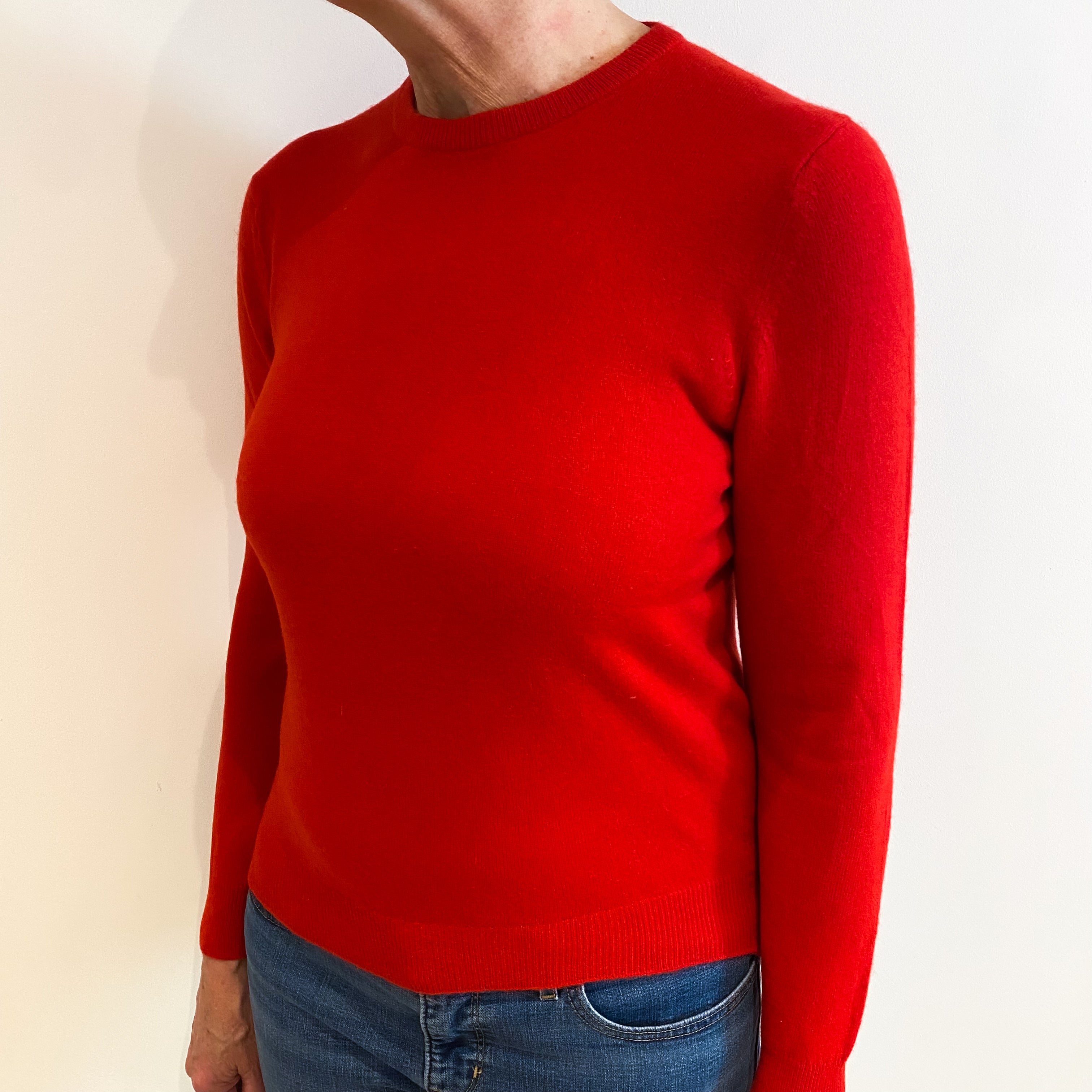 Vermillion Red Cashmere Crew Neck Jumper Medium