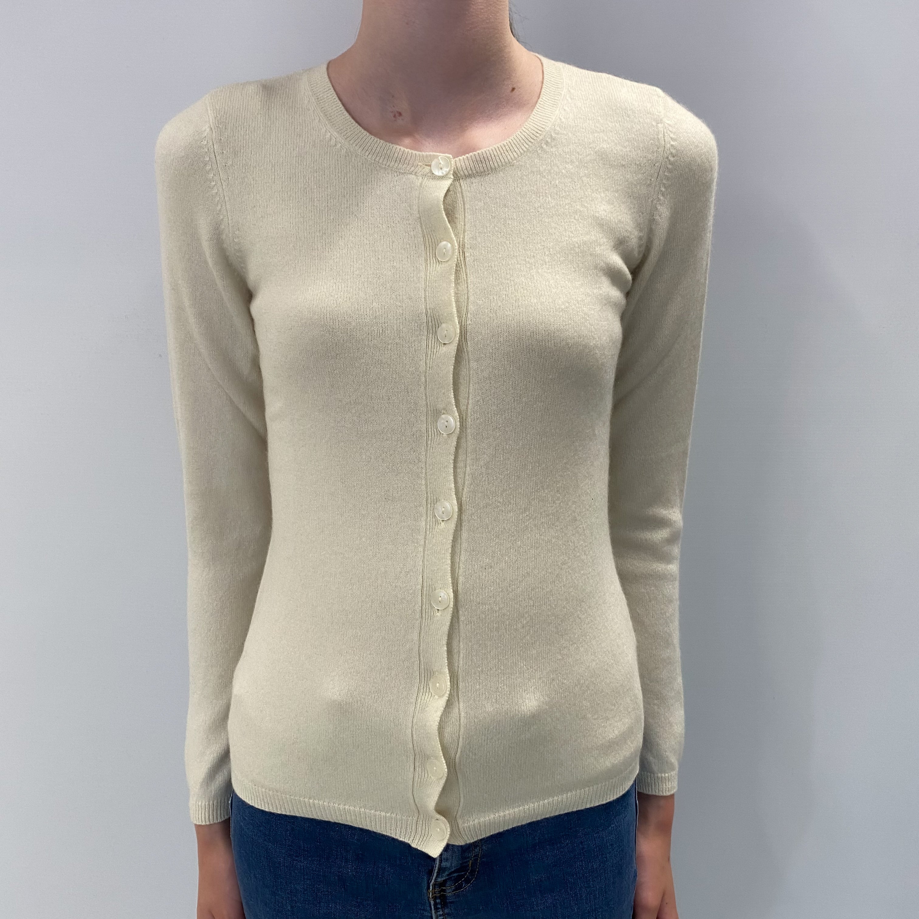 Vanilla Cream Cashmere Crew Neck Cardigan Extra Small