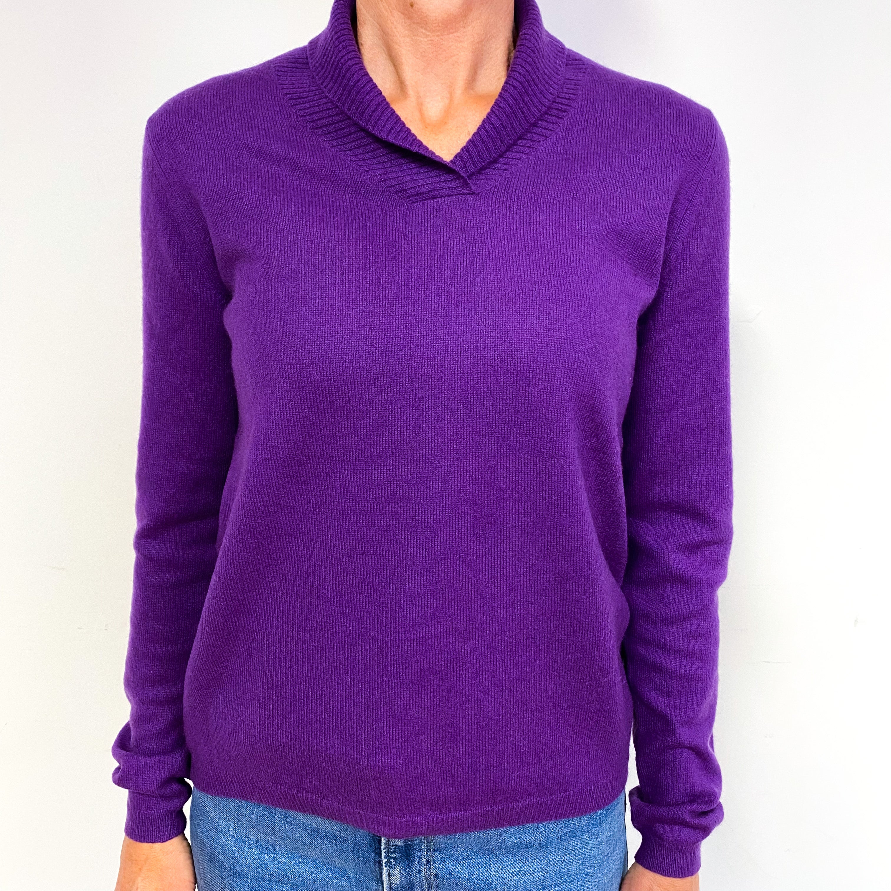 Violet Purple Cashmere Shawl Collar Jumper Medium