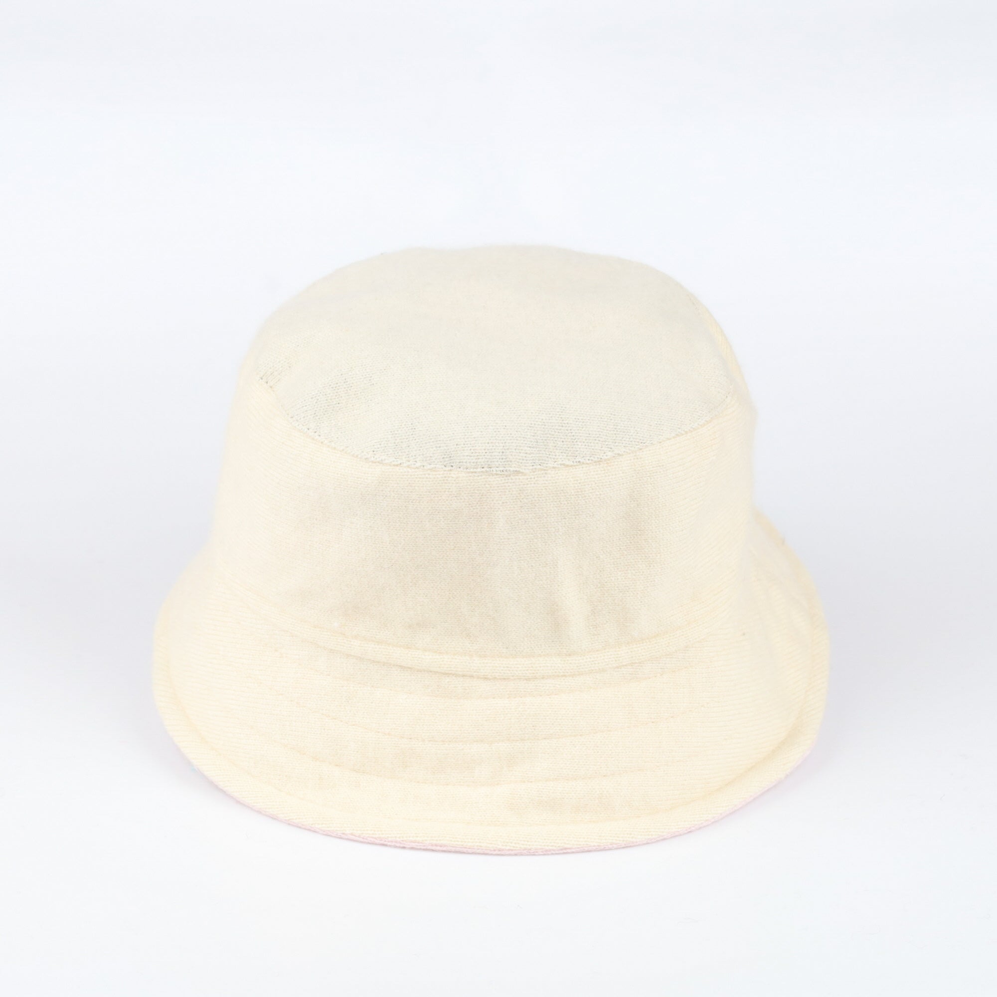 Vanilla Cream and Pale Pink  Reversible Cashmere Bucket Hat Small