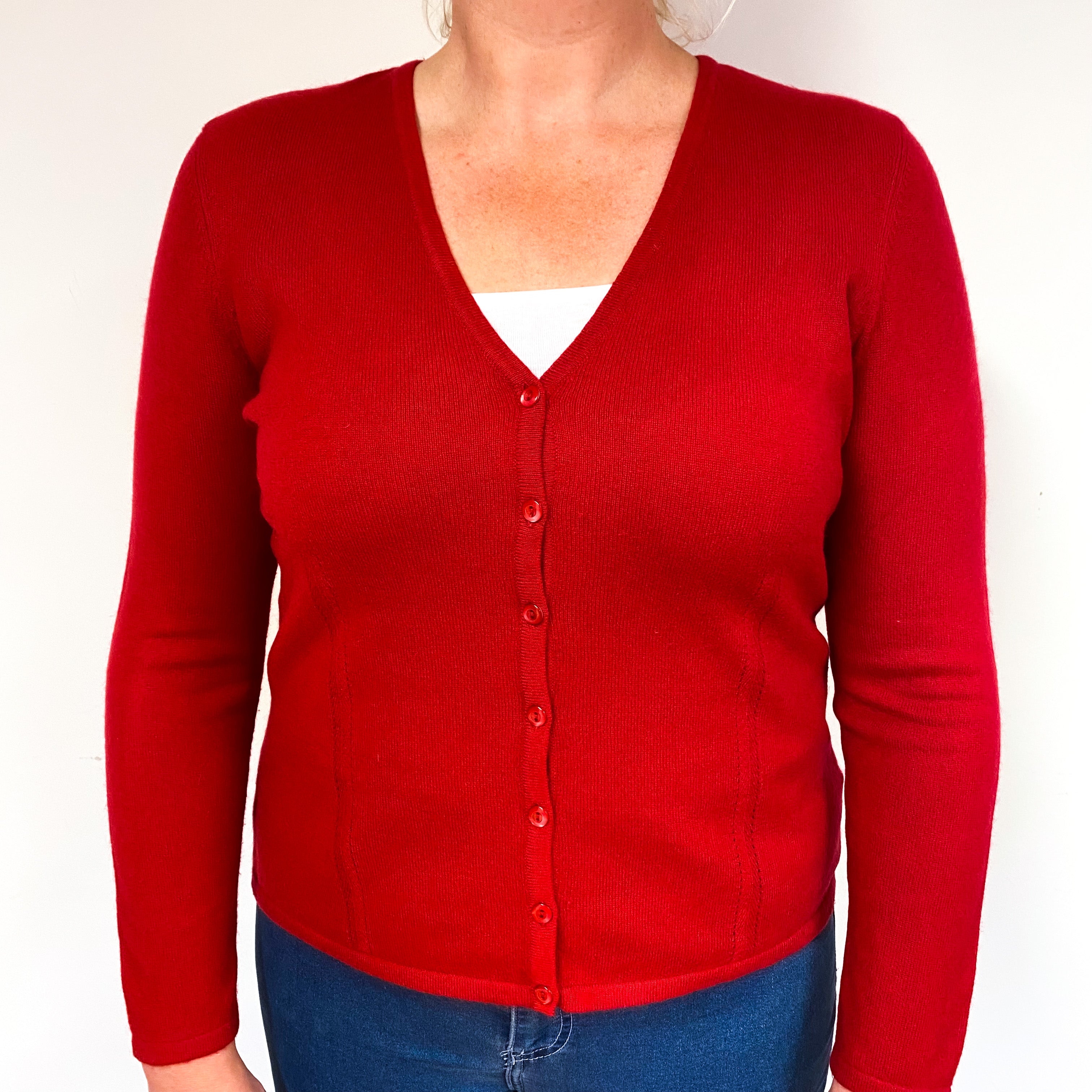 Post Box Red Cashmere V-Neck Cardigan Large/Petite