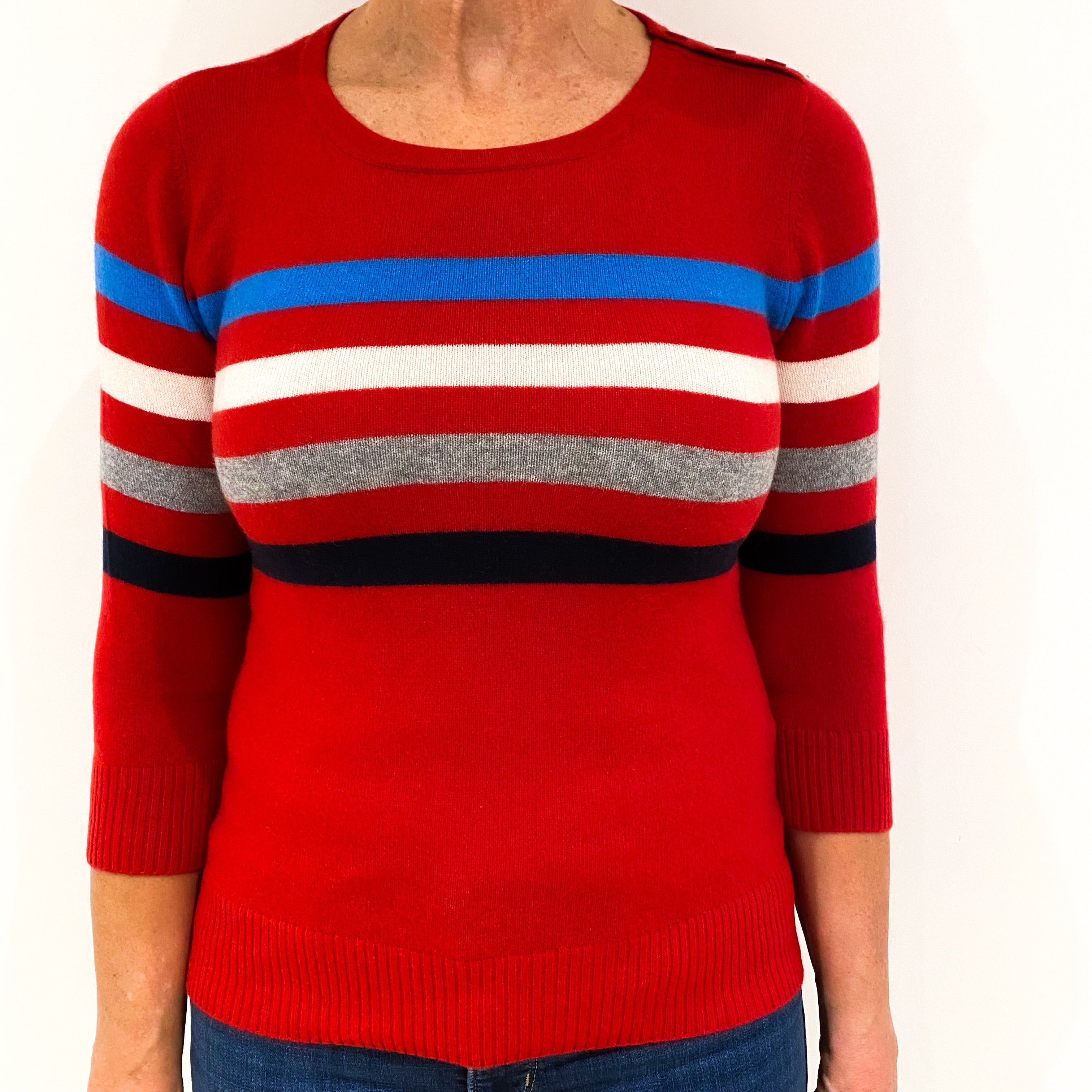 Red Stripe Cashmere Crew Neck Jumper Medium