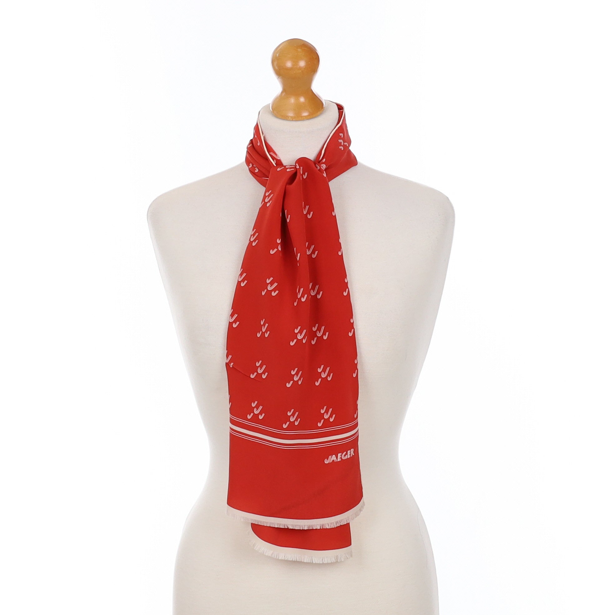 Jaeger Long Red Vintage Silk Scarf