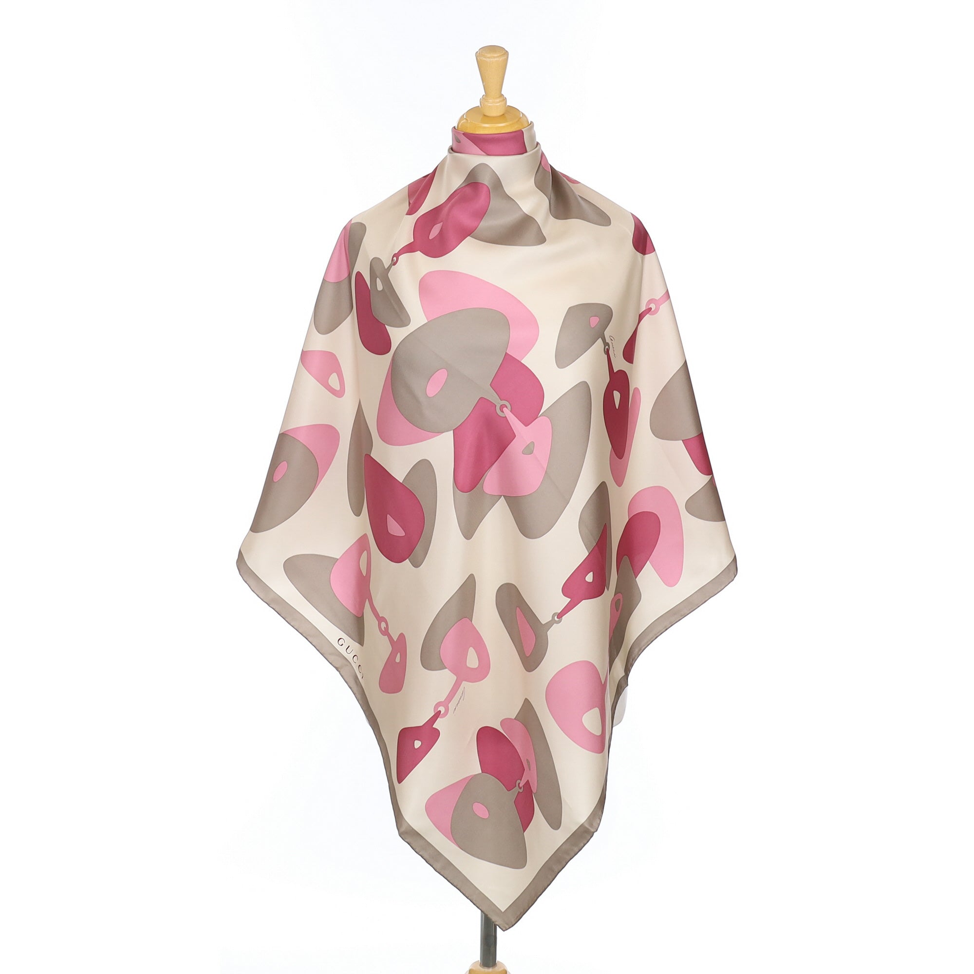 Brand New Gucci Pink and Taupe Silk Scarf