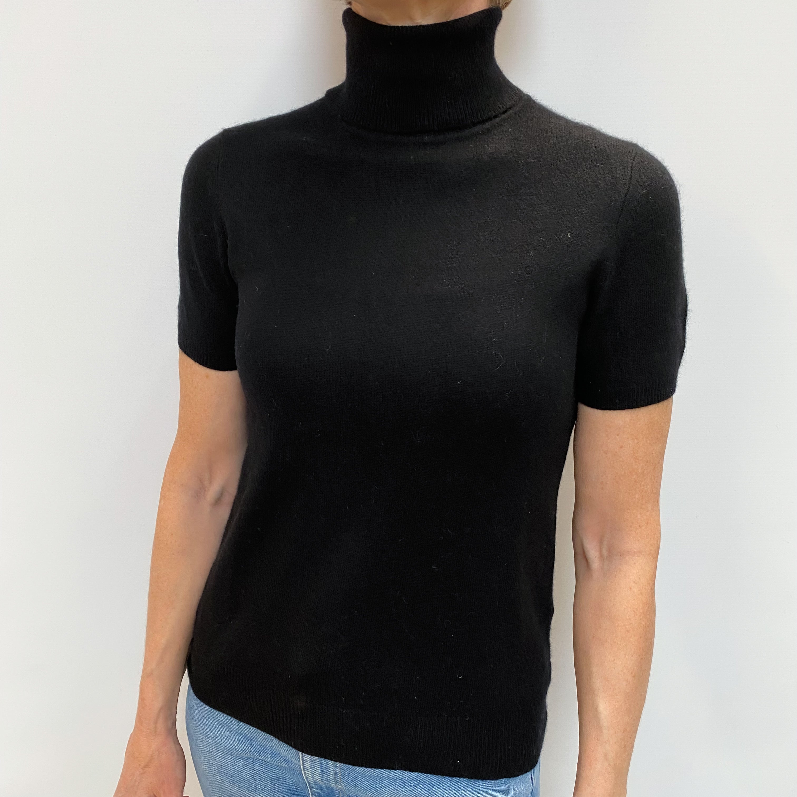 Black Cashmere Polo Neck Short Sleeved Jumper Small