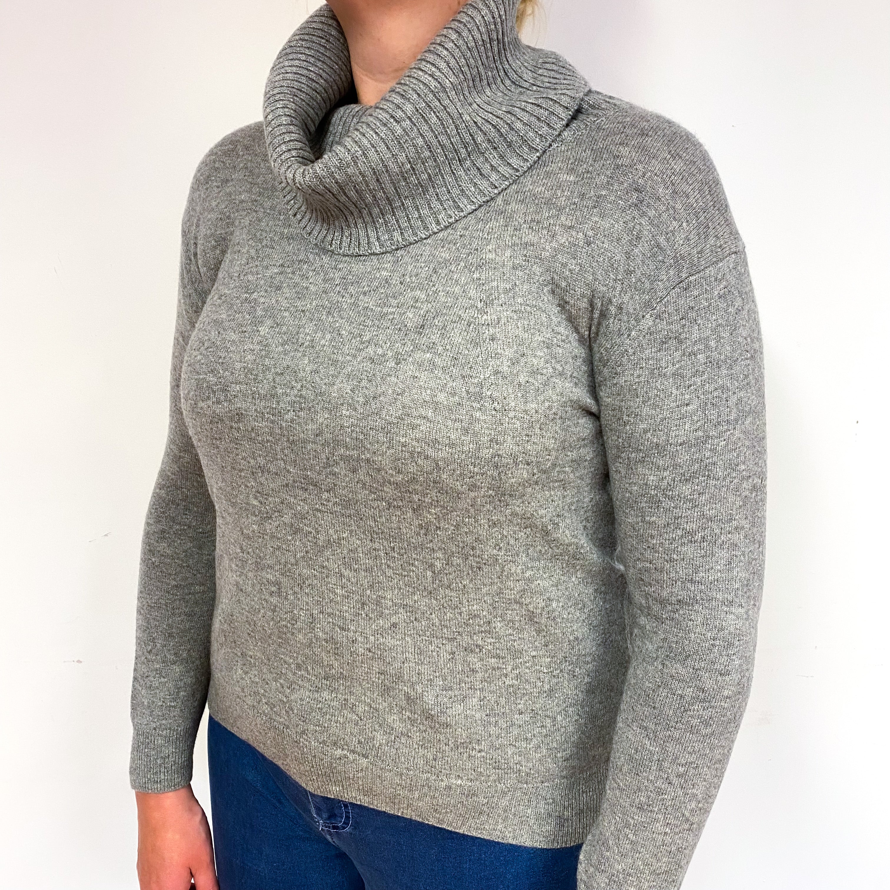 Ash Grey Cashmere Cowl Neck Jumper Large