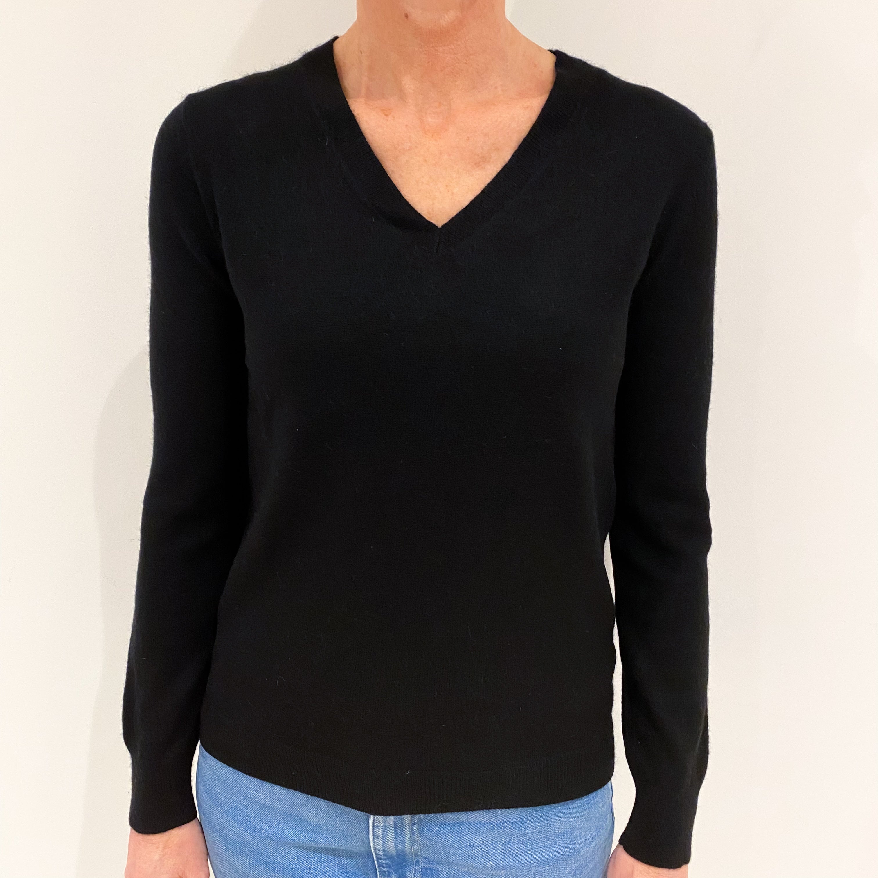 Black Cashmere V Neck Jumper Small