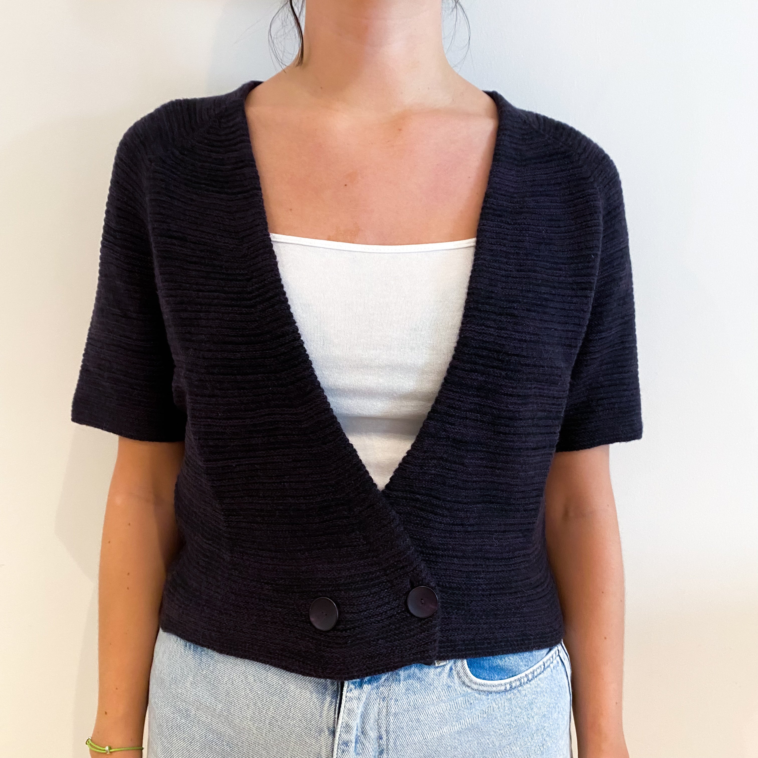 Darkest Purple Cashmere Cropped Cardigan Small