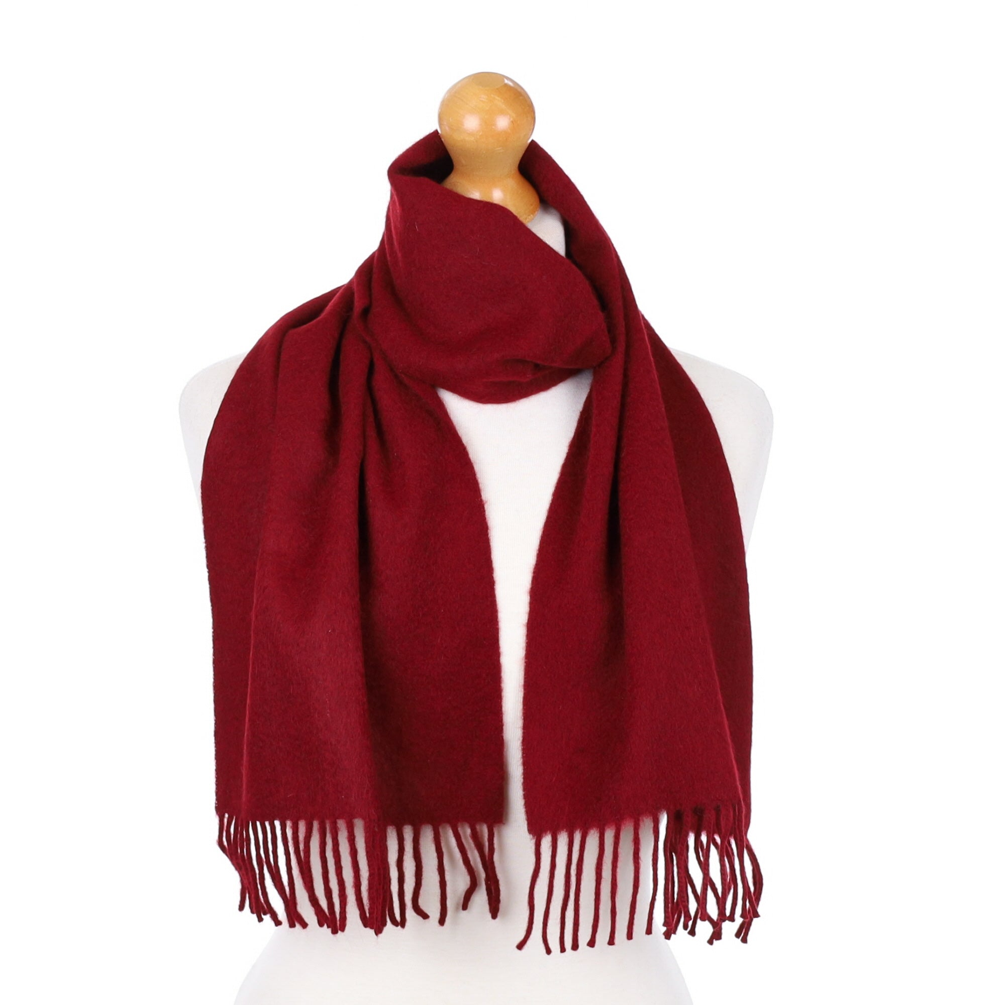 Burgundy Fringed Cashmere Woven Scarf