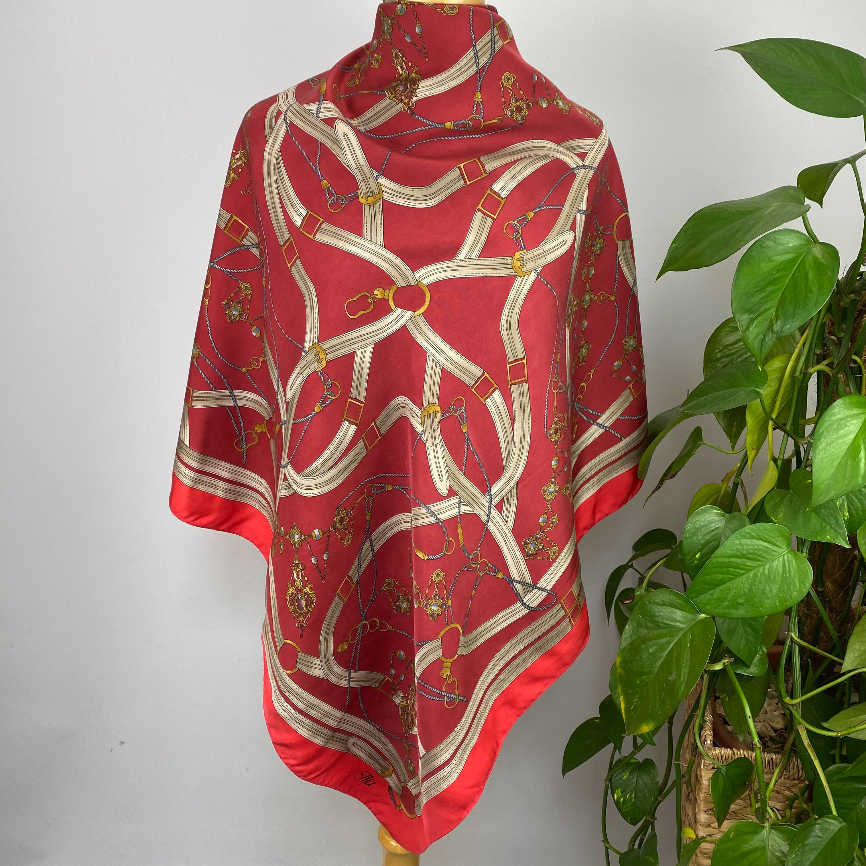 Red Italian Vintage Silk Scarf