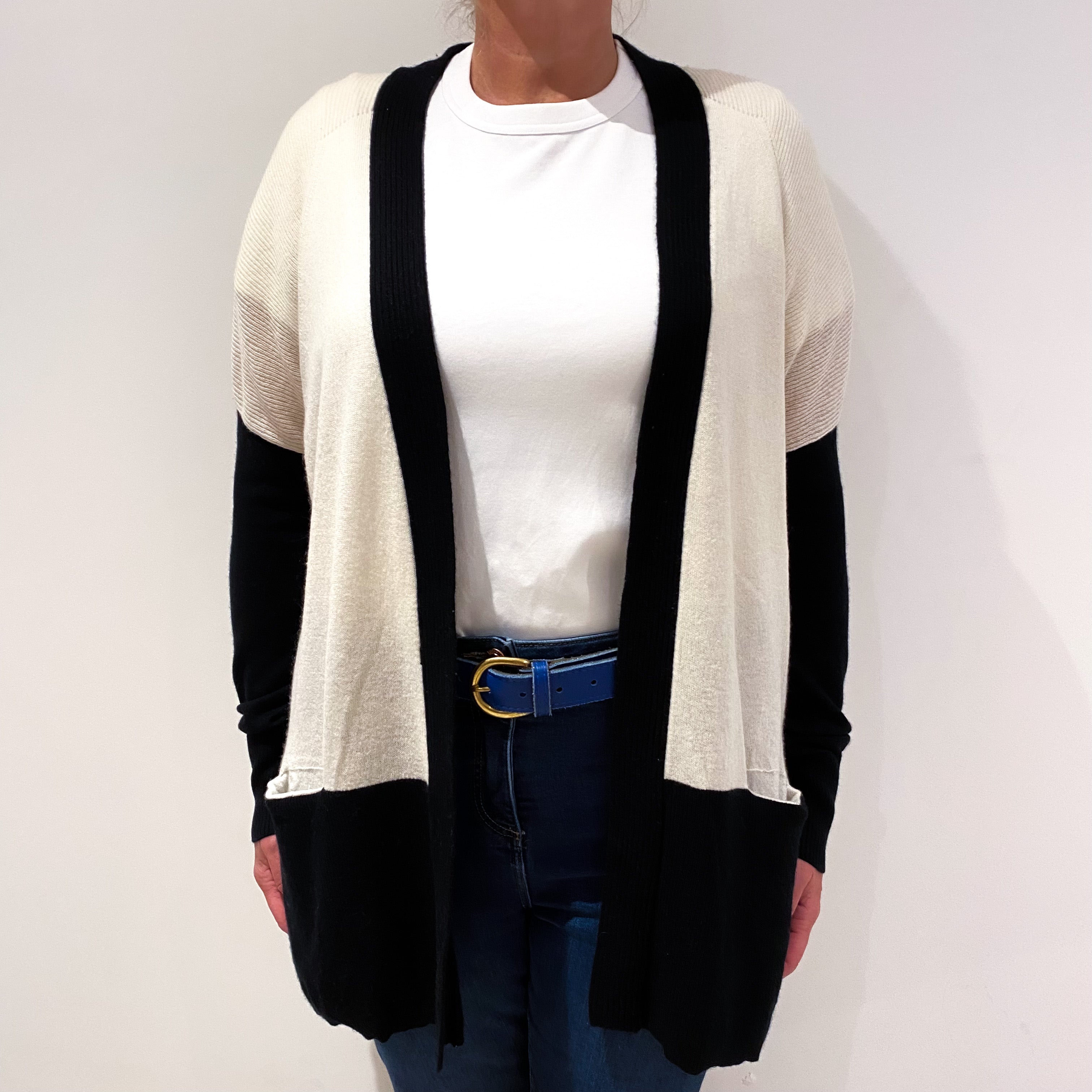 Vince Cream with Black Cashmere Edge To Edge Cardigan Large