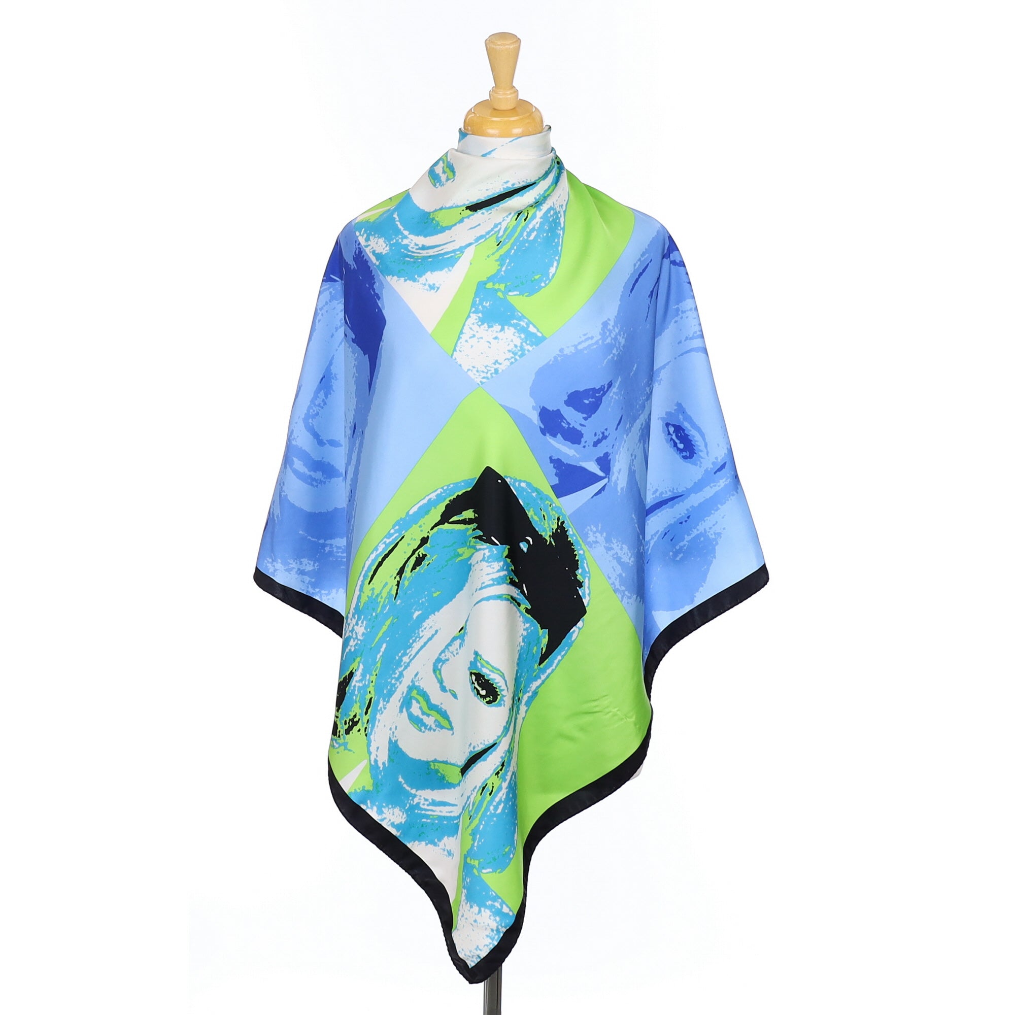 Abstract Faces Blue & Green Silk Scarf