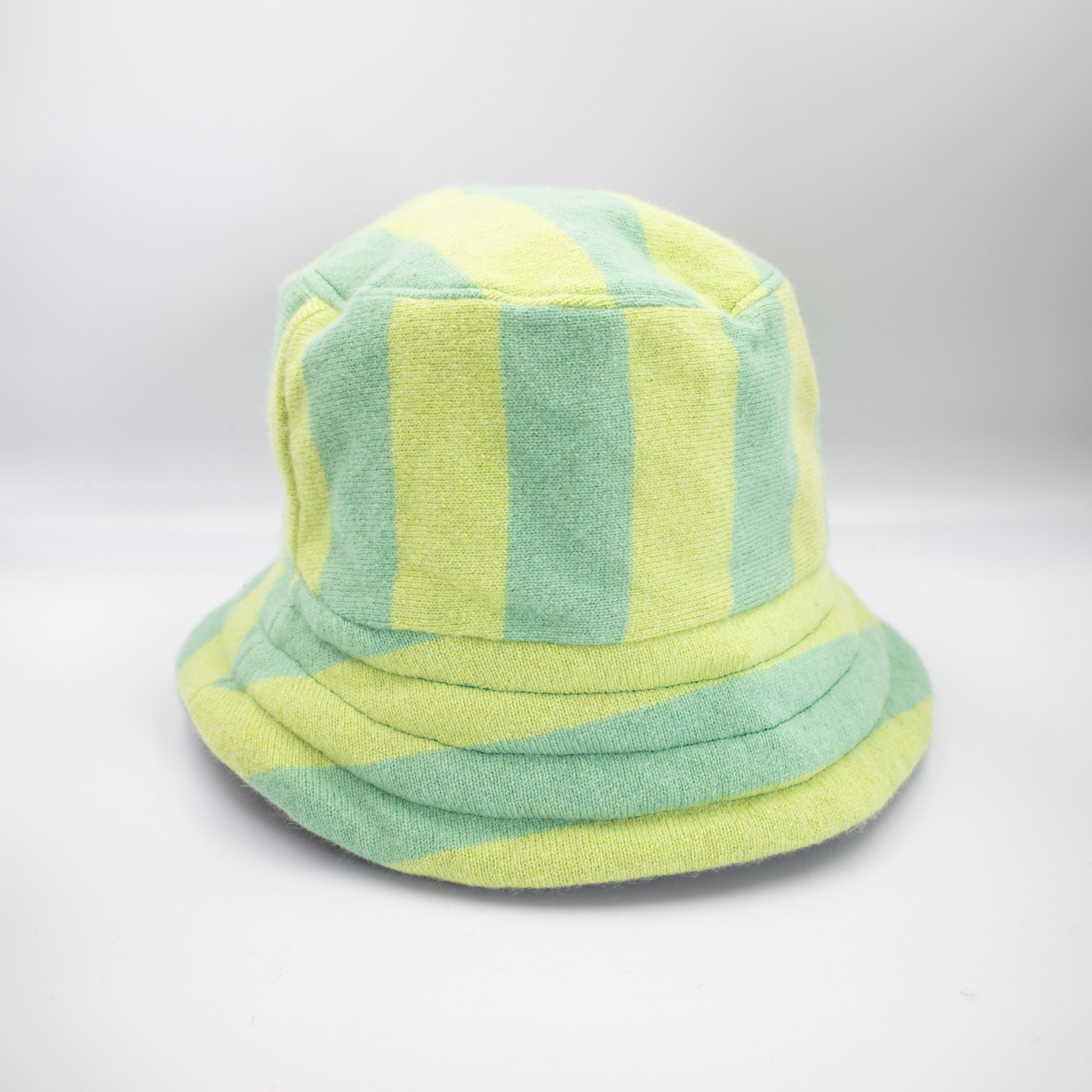 Lime Green Striped Reversible Cashmere Bucket Hat Large