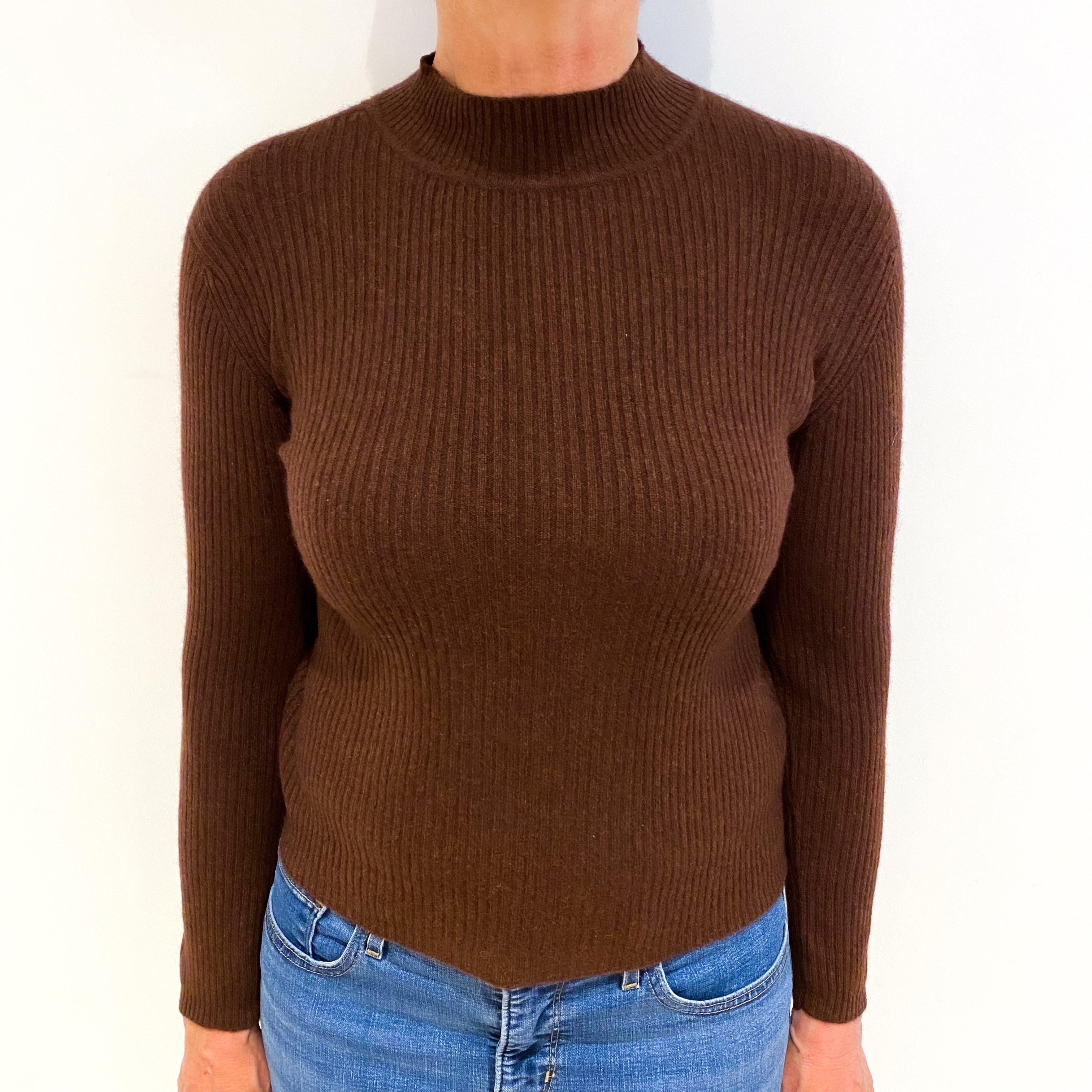 Chocolate Brown Cashmere Turtle Neck Jumper Medium