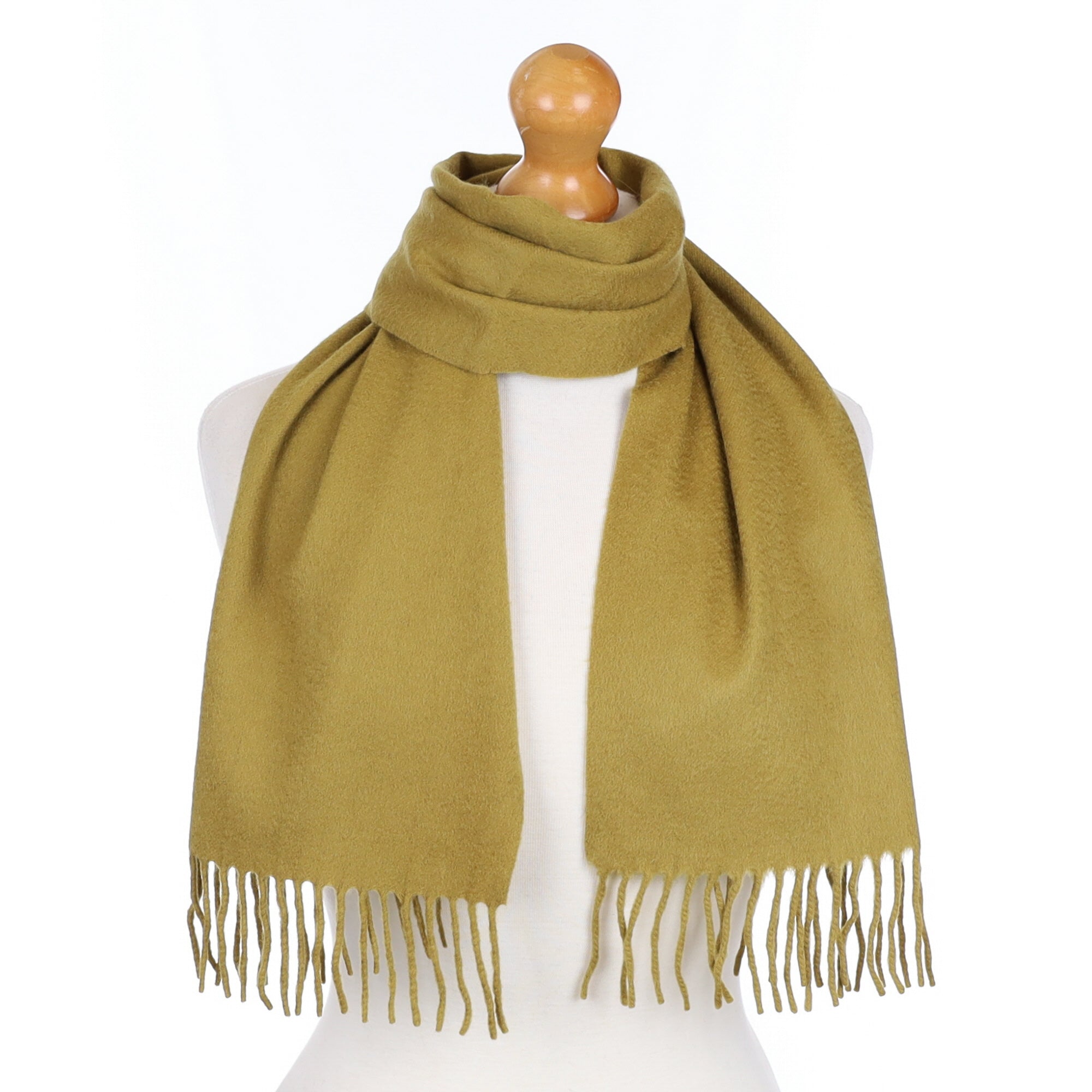 Loro Piana Warm Olive Green Cashmere Fringed Woven Scarf