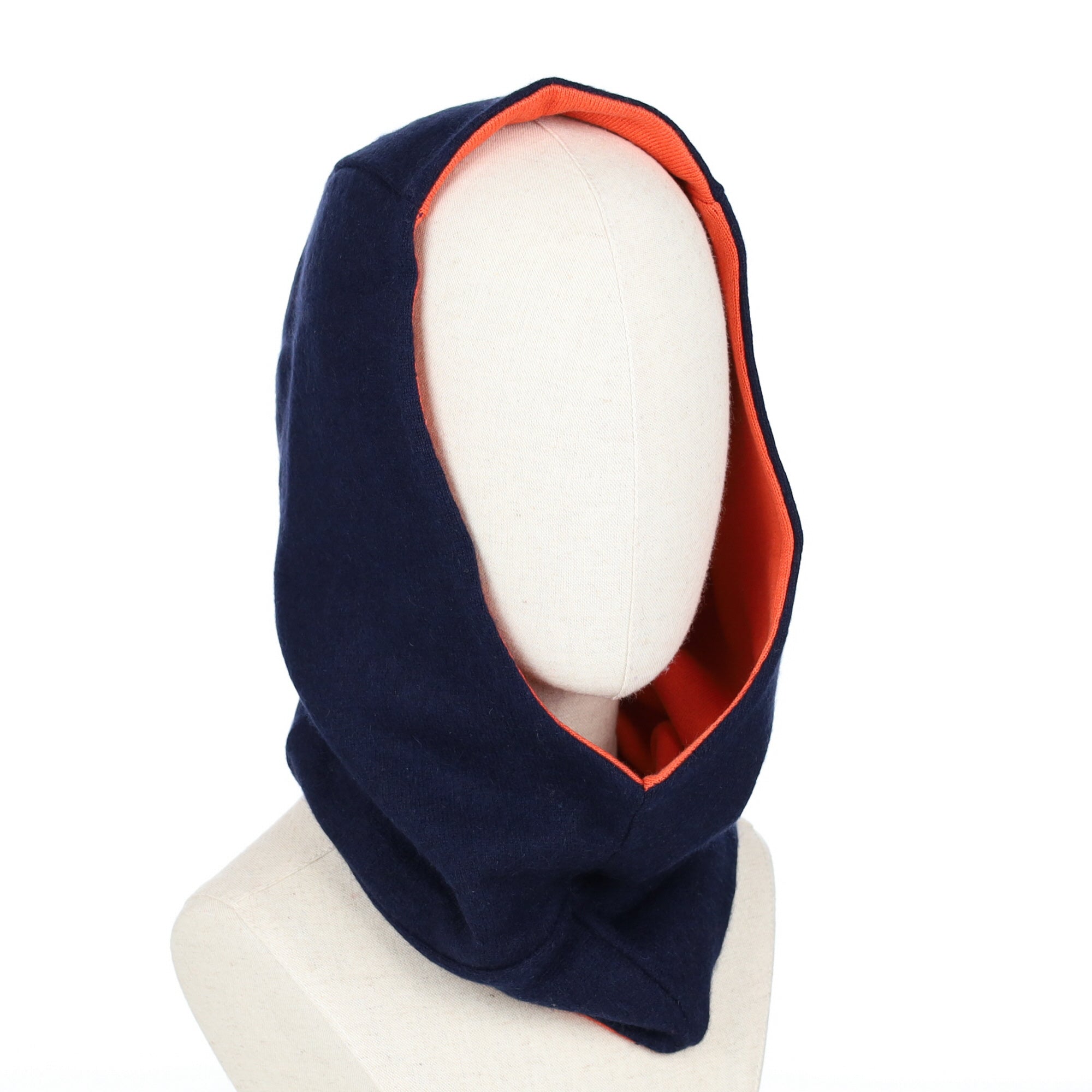 Darkest Navy and Sunset Orange Luxury Reversible Cashmere Hood Unisex