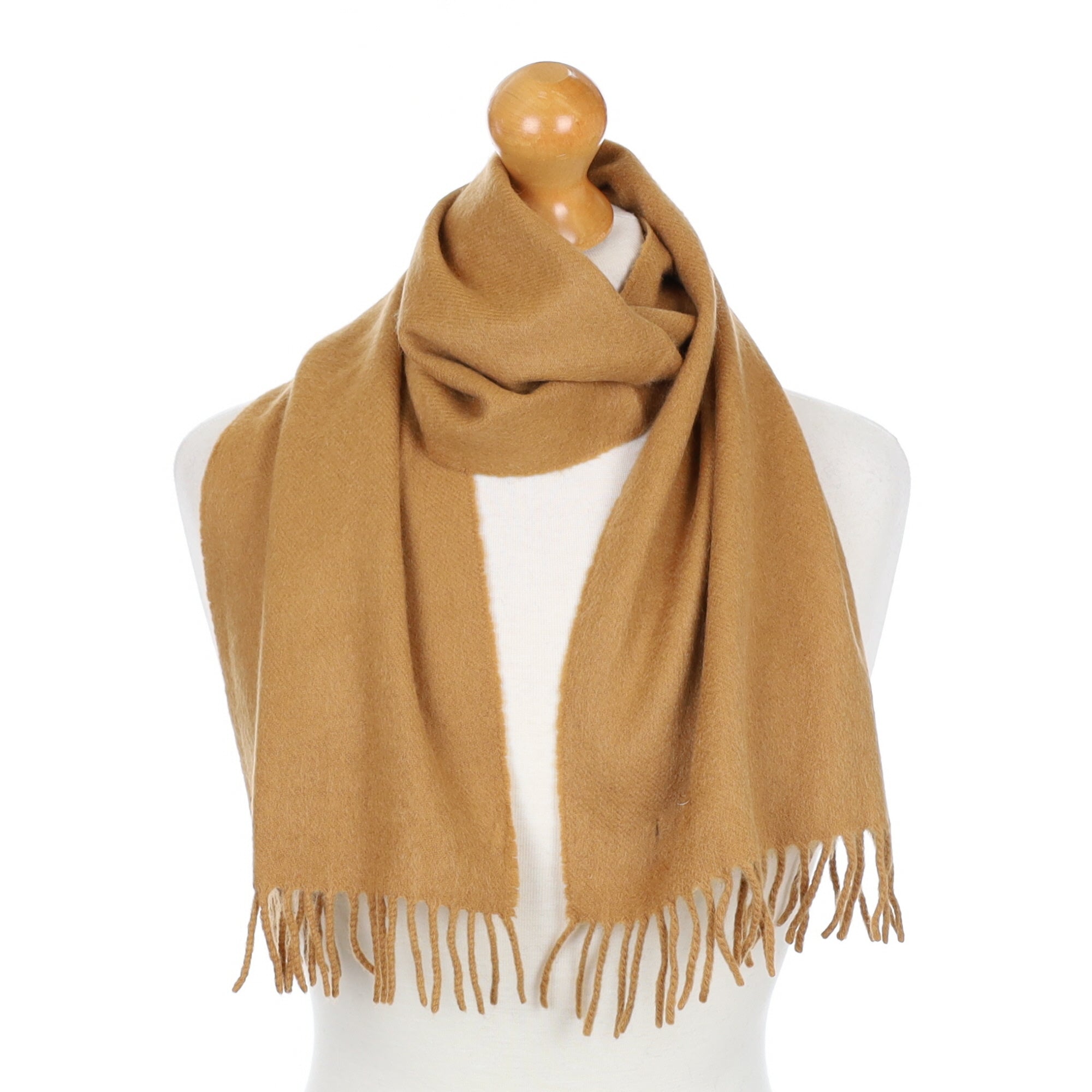 Toffee Brown Fringed Cashmere Woven Scarf