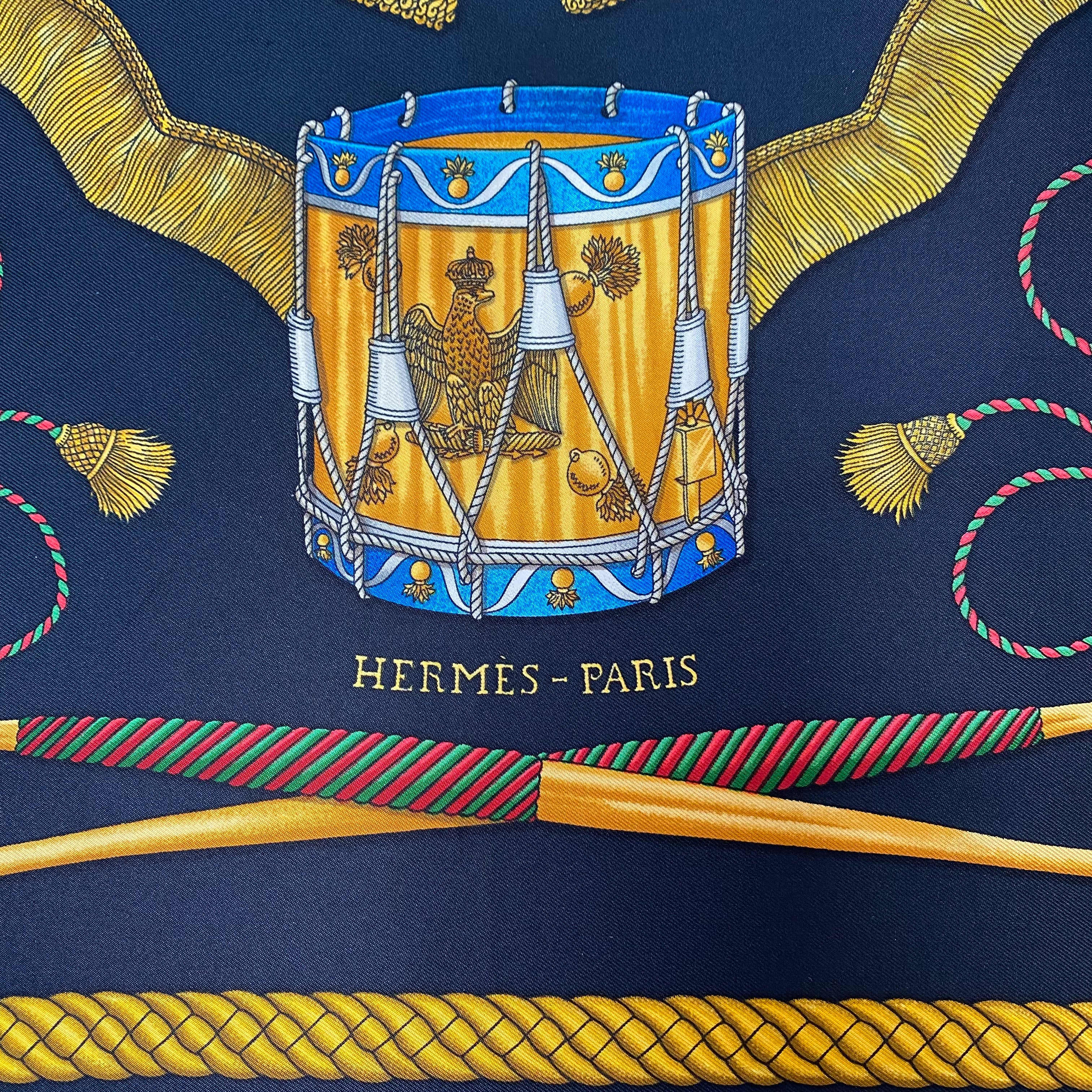 Boxed Hermes Les Tambours Vintage Silk Scarf