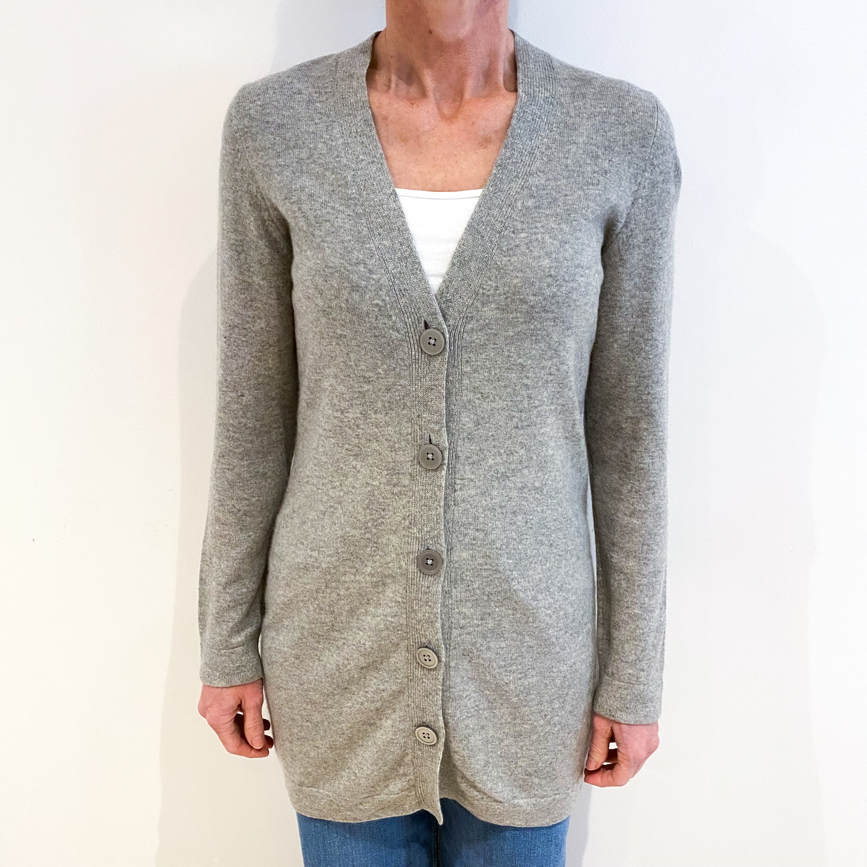 Smoke Grey Cashmere V Neck Longline Cardigan Small